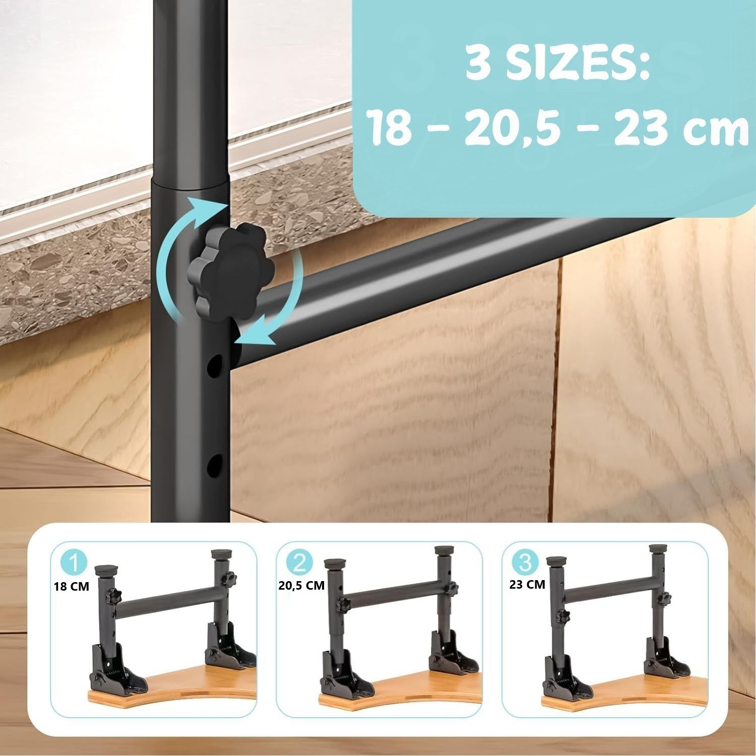 Bamboo Toilet Stool Foldable and Adjustable Height with Non-Slip Layer for view 3