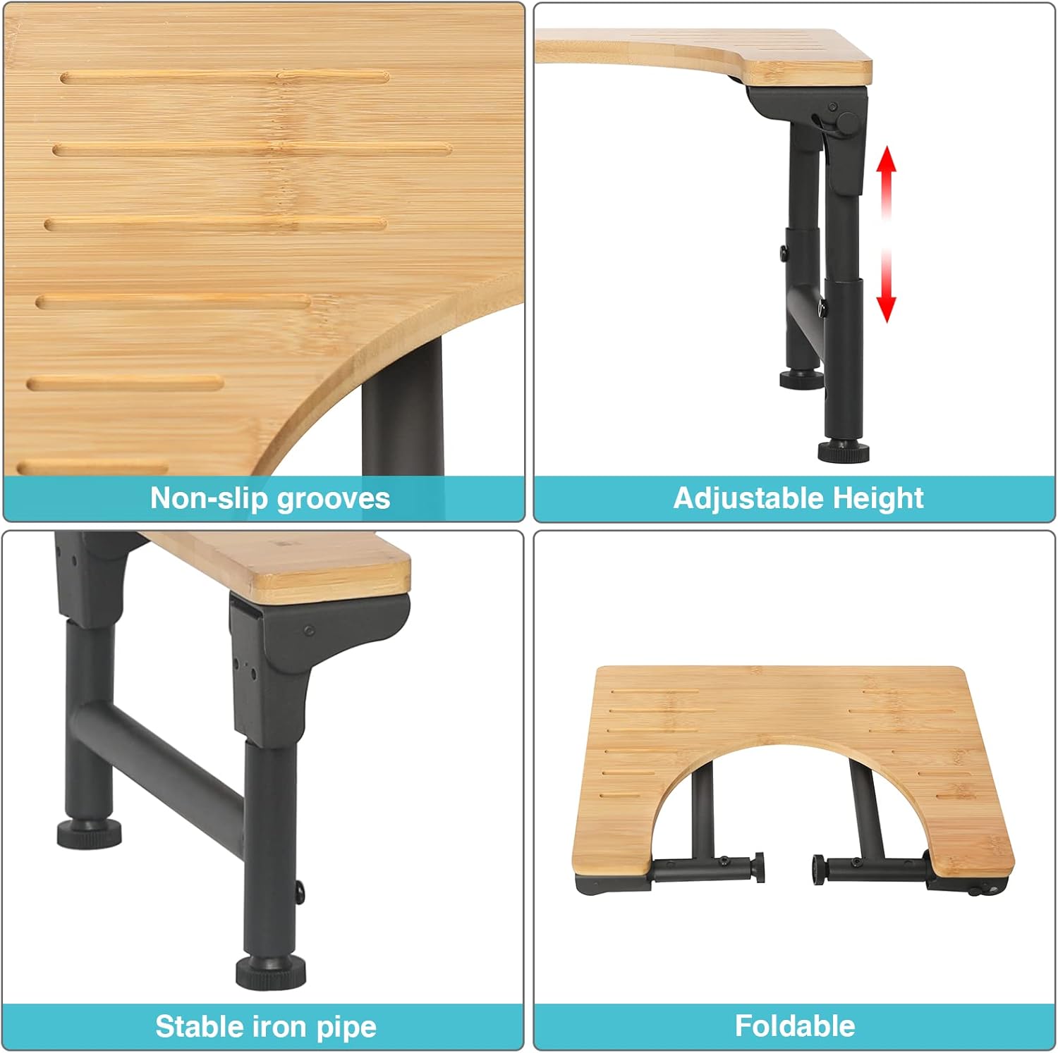 Bamboo Toilet Stool Foldable and Adjustable Height with Non-Slip Layer for view 5