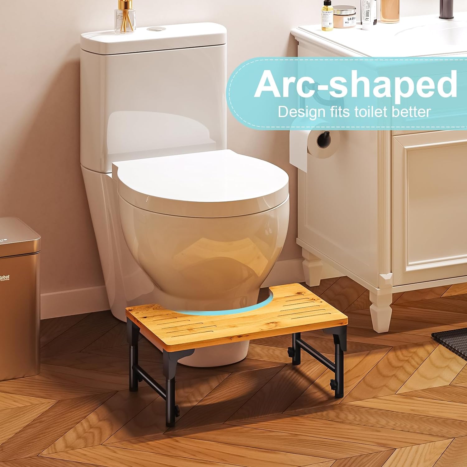 Bamboo Toilet Stool Foldable and Adjustable Height with Non-Slip Layer for view 6