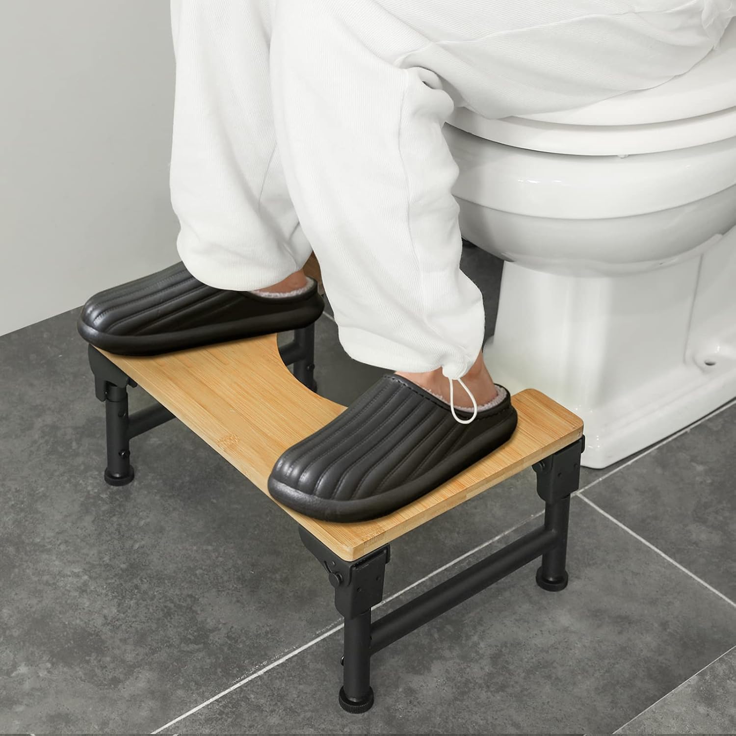 Bamboo Toilet Stool Foldable and Adjustable Height with Non-Slip Layer for view 8