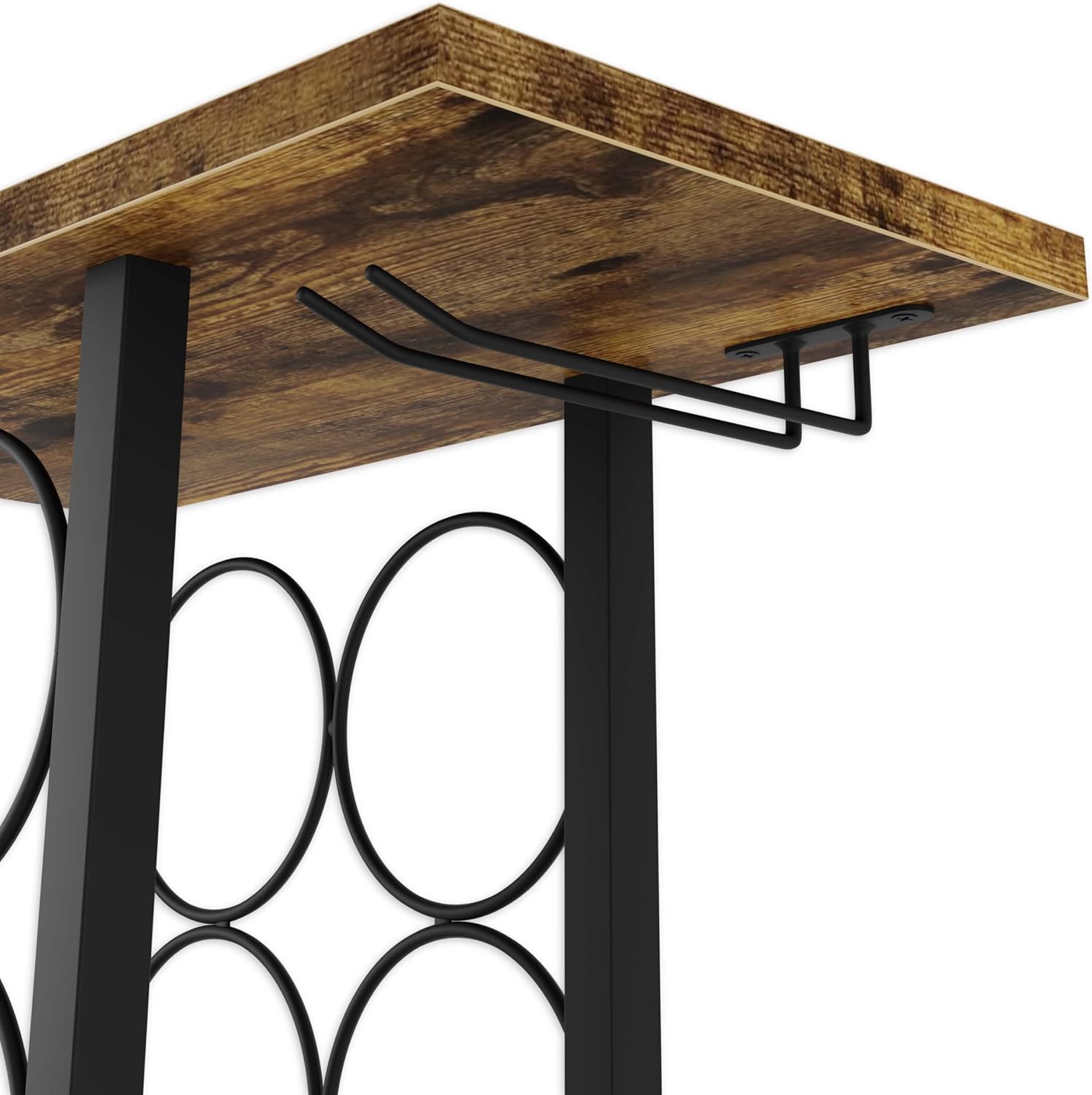 Wine Rack Countertop Wooden & Metal Holder for 6 Bottles & 2 Glasses view 8