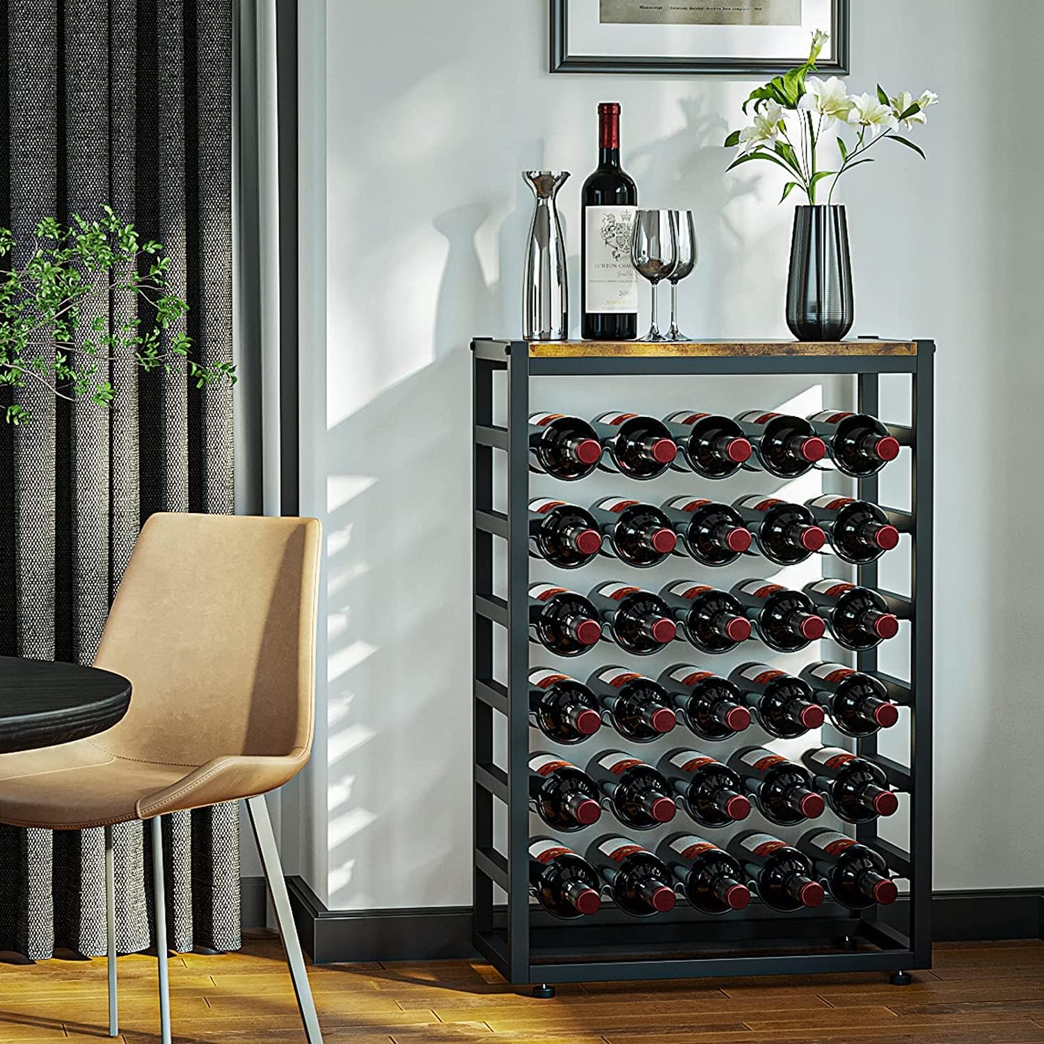 6-Tier Freestanding Wine Rack for 30 Bottles with Wood Countertop and Sturdy view 2