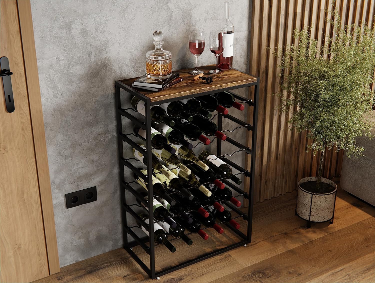 6-Tier Freestanding Wine Rack for 30 Bottles with Wood Countertop and Sturdy view 9