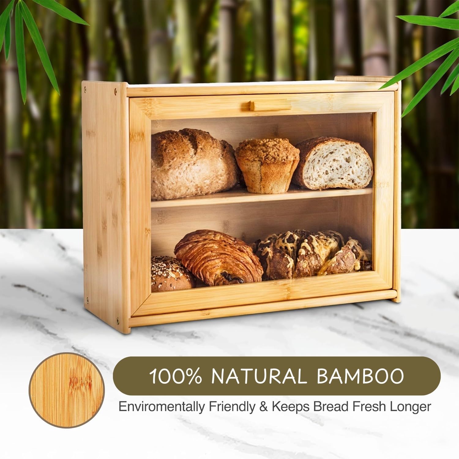 Double Layer Bamboo Bread Box for Kitchen Counter with Large Capacity and view 5