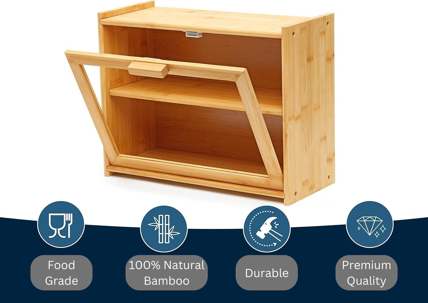 Double Layer Bamboo Bread Box for Kitchen Counter with Large Capacity and view 6