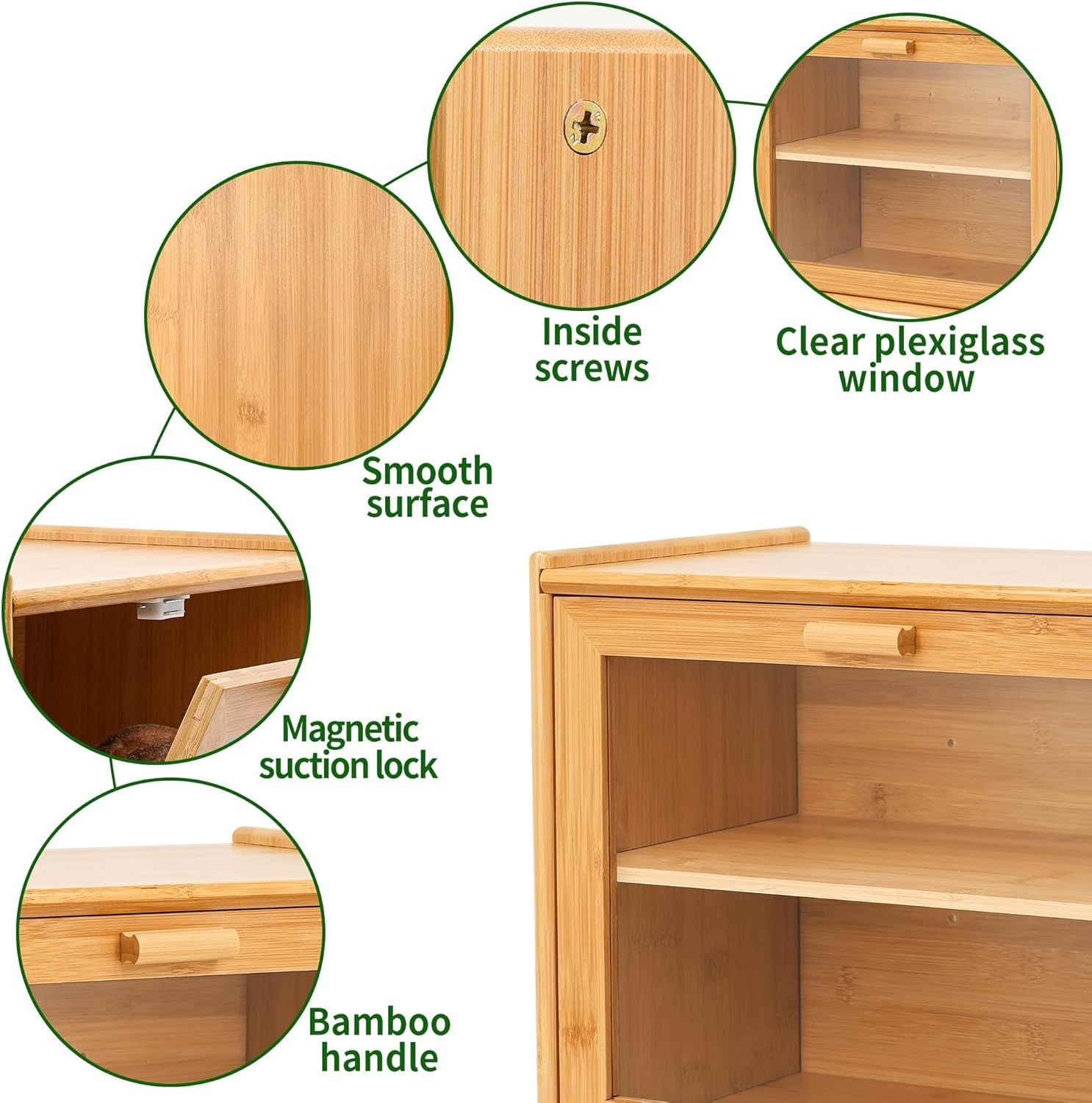 Double Layer Bamboo Bread Box for Kitchen Counter with Large Capacity and view 7