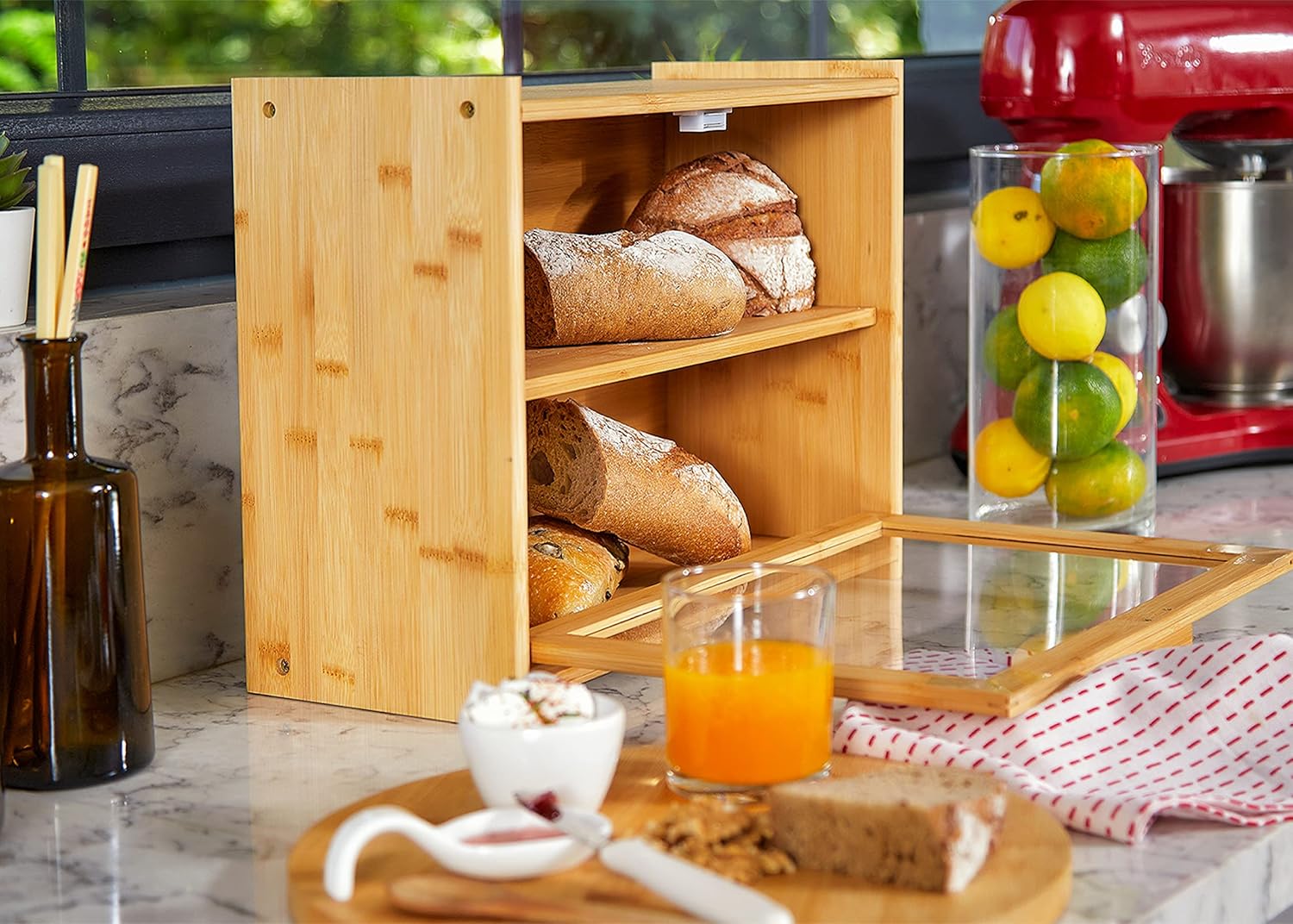 Double Layer Bamboo Bread Box for Kitchen Counter with Large Capacity and view 9