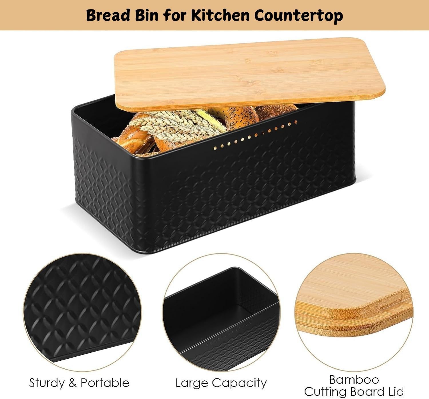 Bread Bin with Bamboo Lid used as Chopping Board for Kitchen Countertop view 2