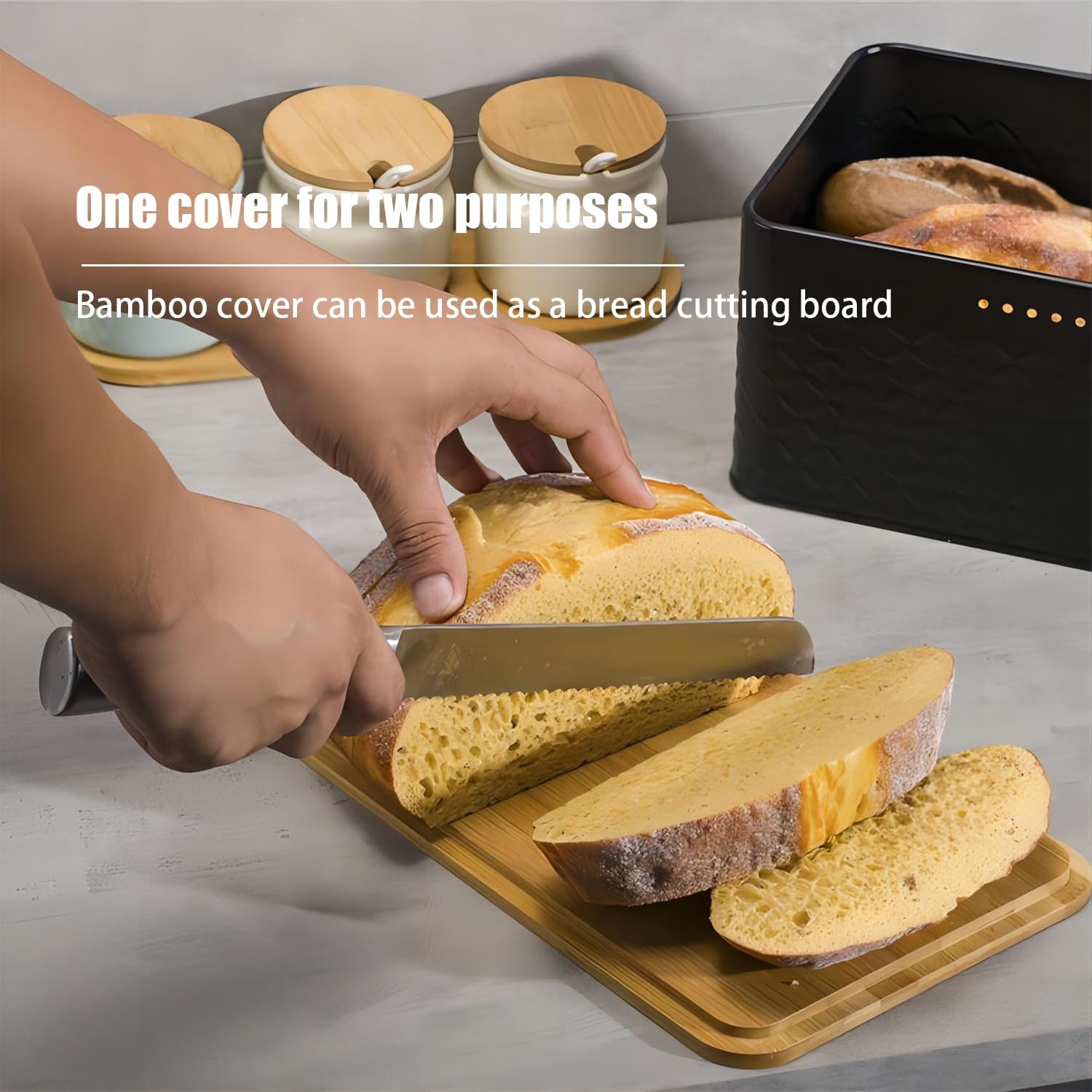 Bread Bin with Bamboo Lid used as Chopping Board for Kitchen Countertop view 3