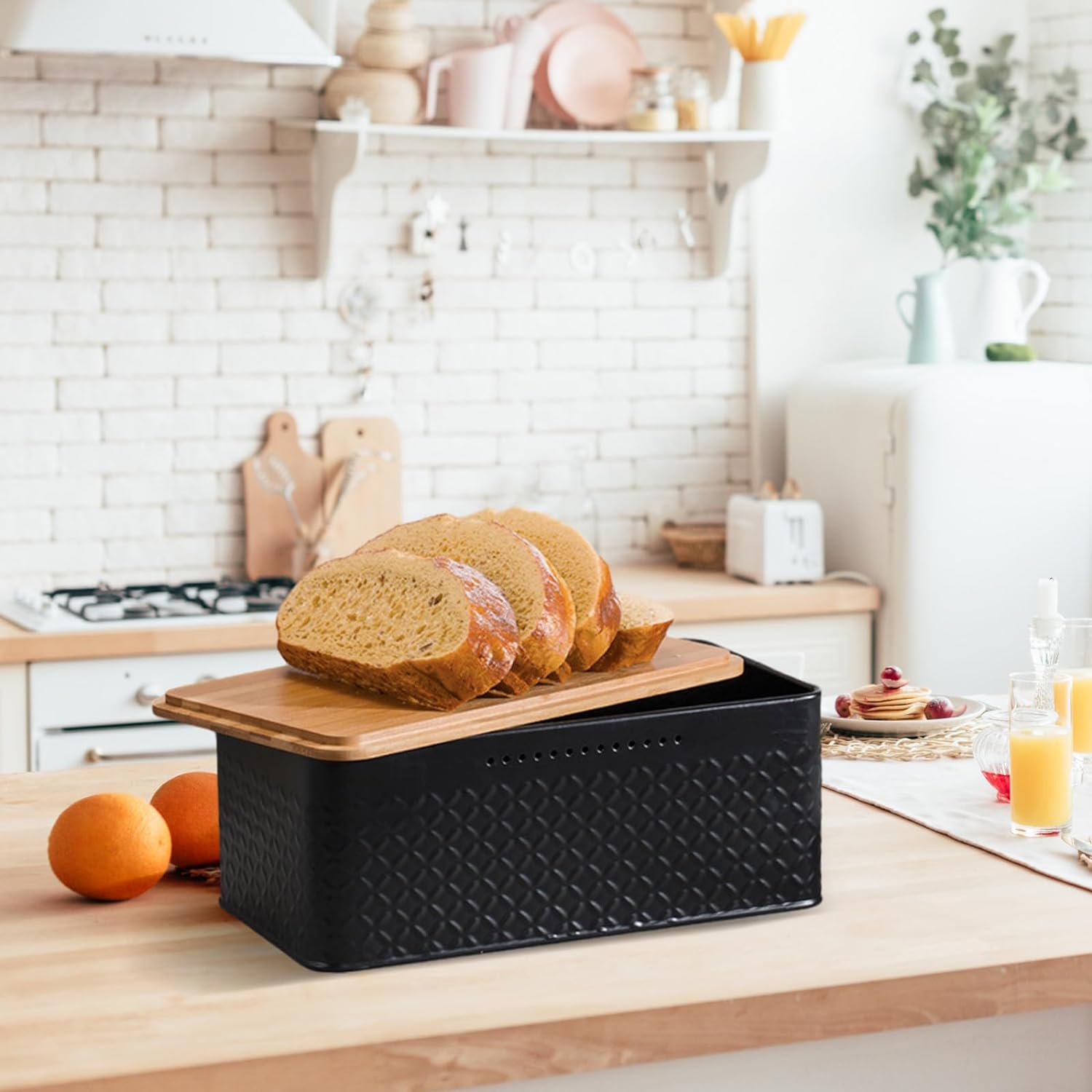 Bread Bin with Bamboo Lid used as Chopping Board for Kitchen Countertop view 5