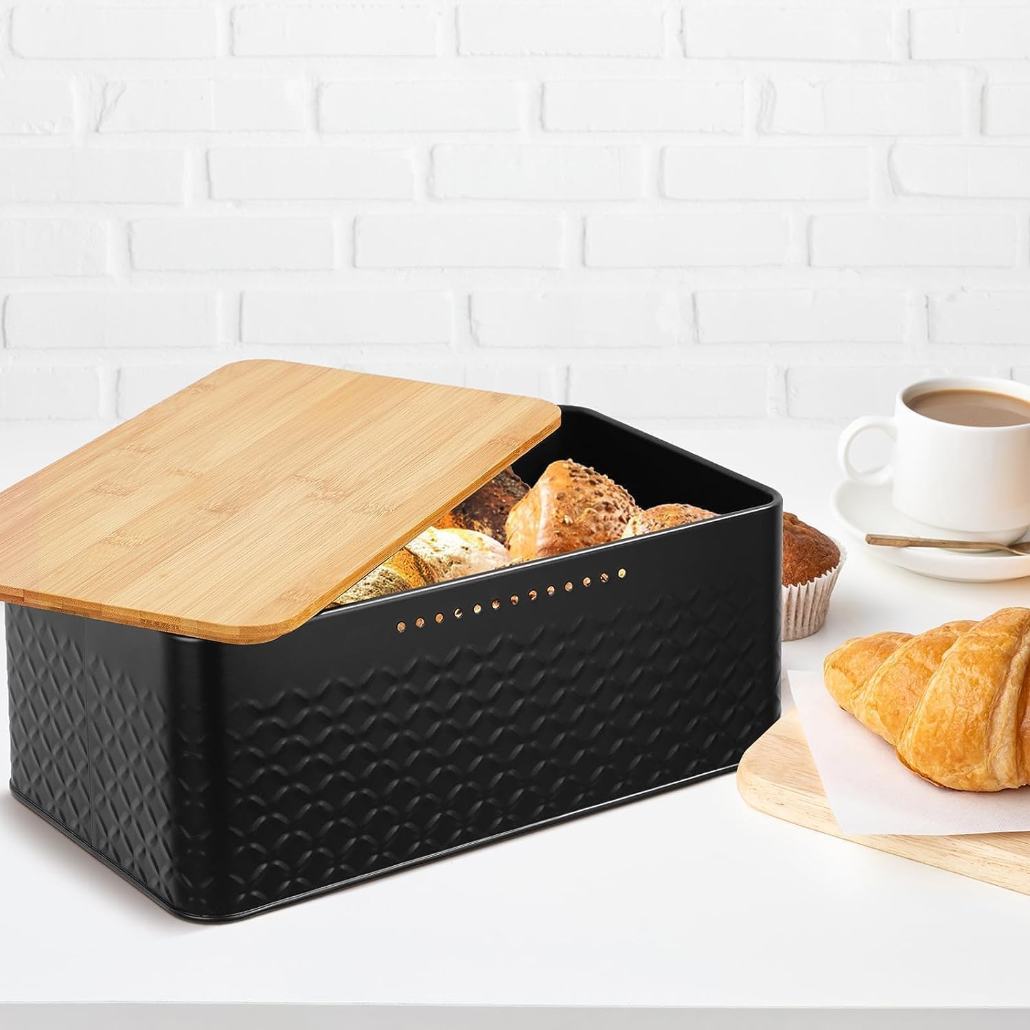 Bread Bin with Bamboo Lid used as Chopping Board for Kitchen Countertop view 9