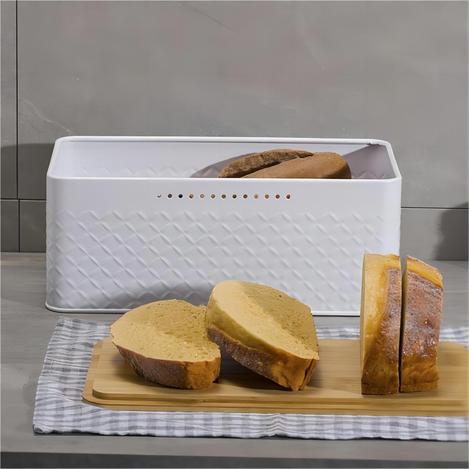 Bread Bin with Bamboo Lid used as Chopping Board for Kitchen Countertop view 5