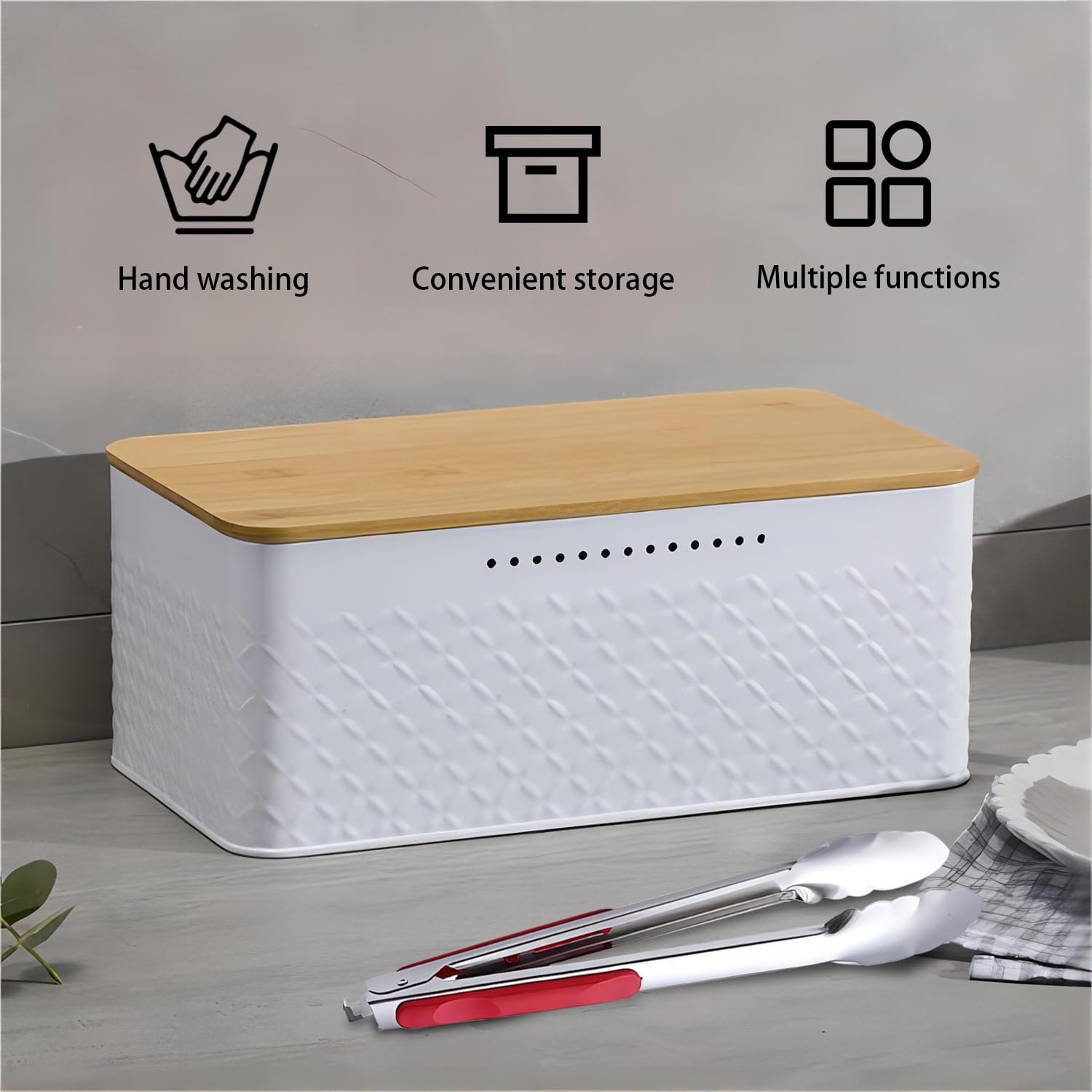 Bread Bin with Bamboo Lid used as Chopping Board for Kitchen Countertop view 9