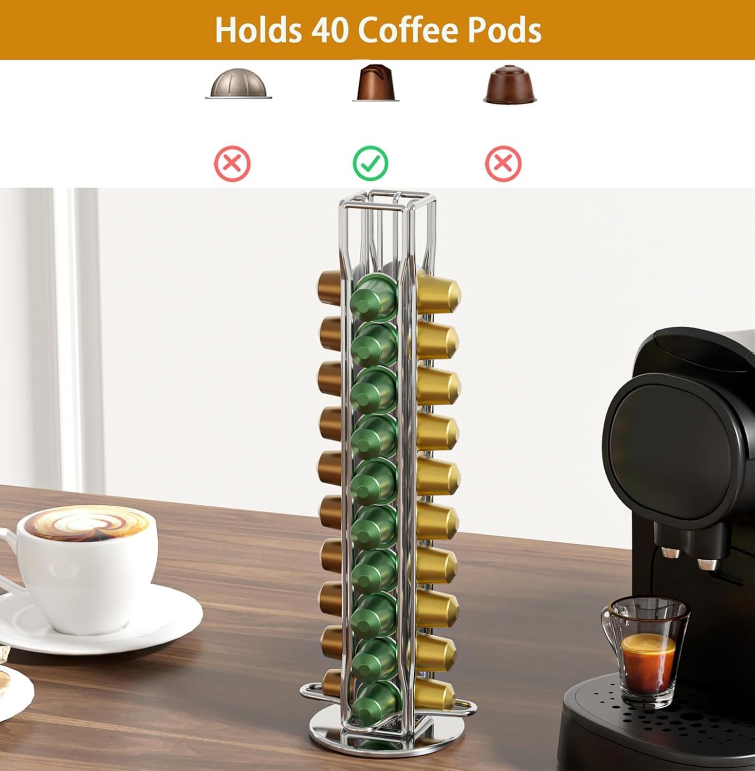 Coffee Pods Holder Storage Compatible with 40 Nespresso Pods view 3