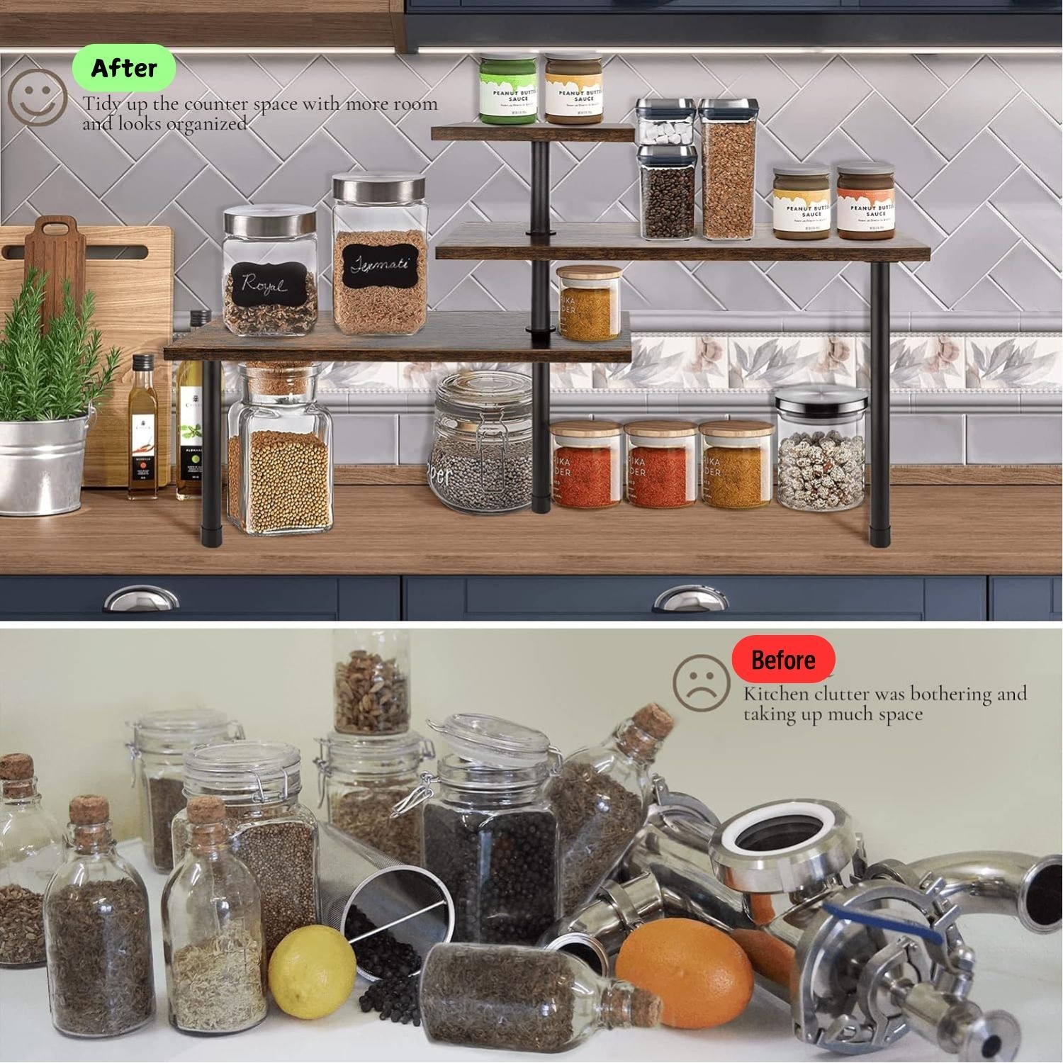 3-Tier Wooden Corner Shelf Kitchen Spice Rack Organiser Home Storage & view 5