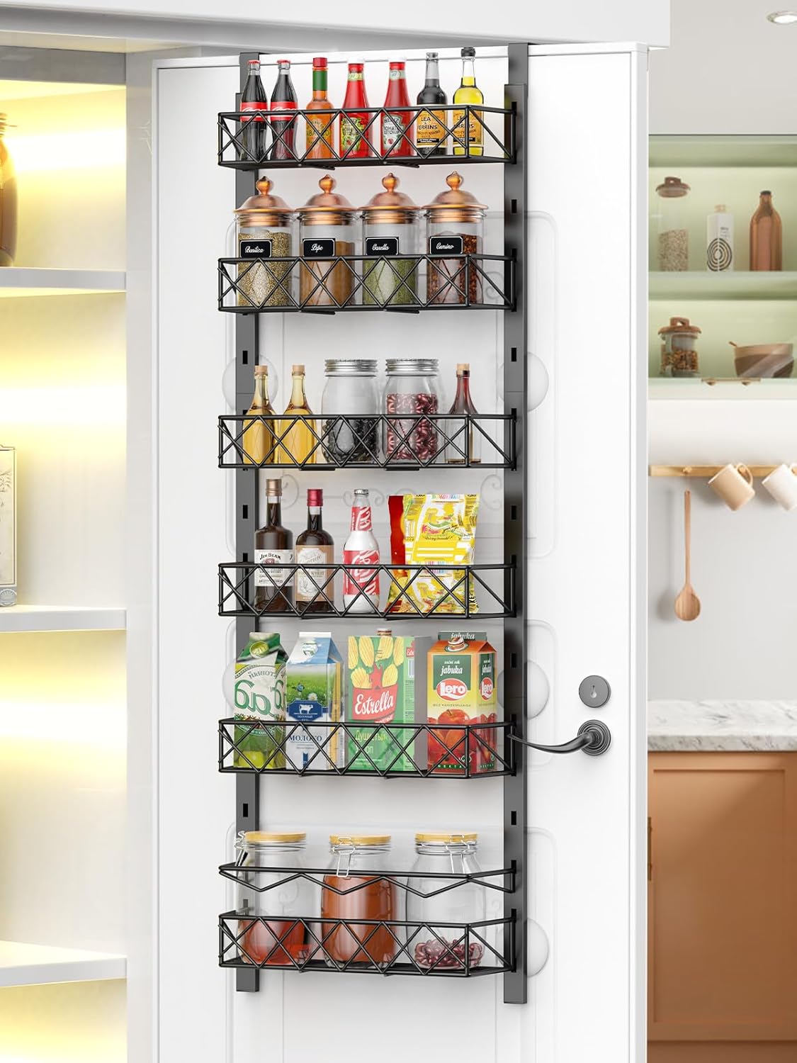 6 Tier Adjustable Baskets Over Door Pantry Organiser for Home Kitchen — image 1