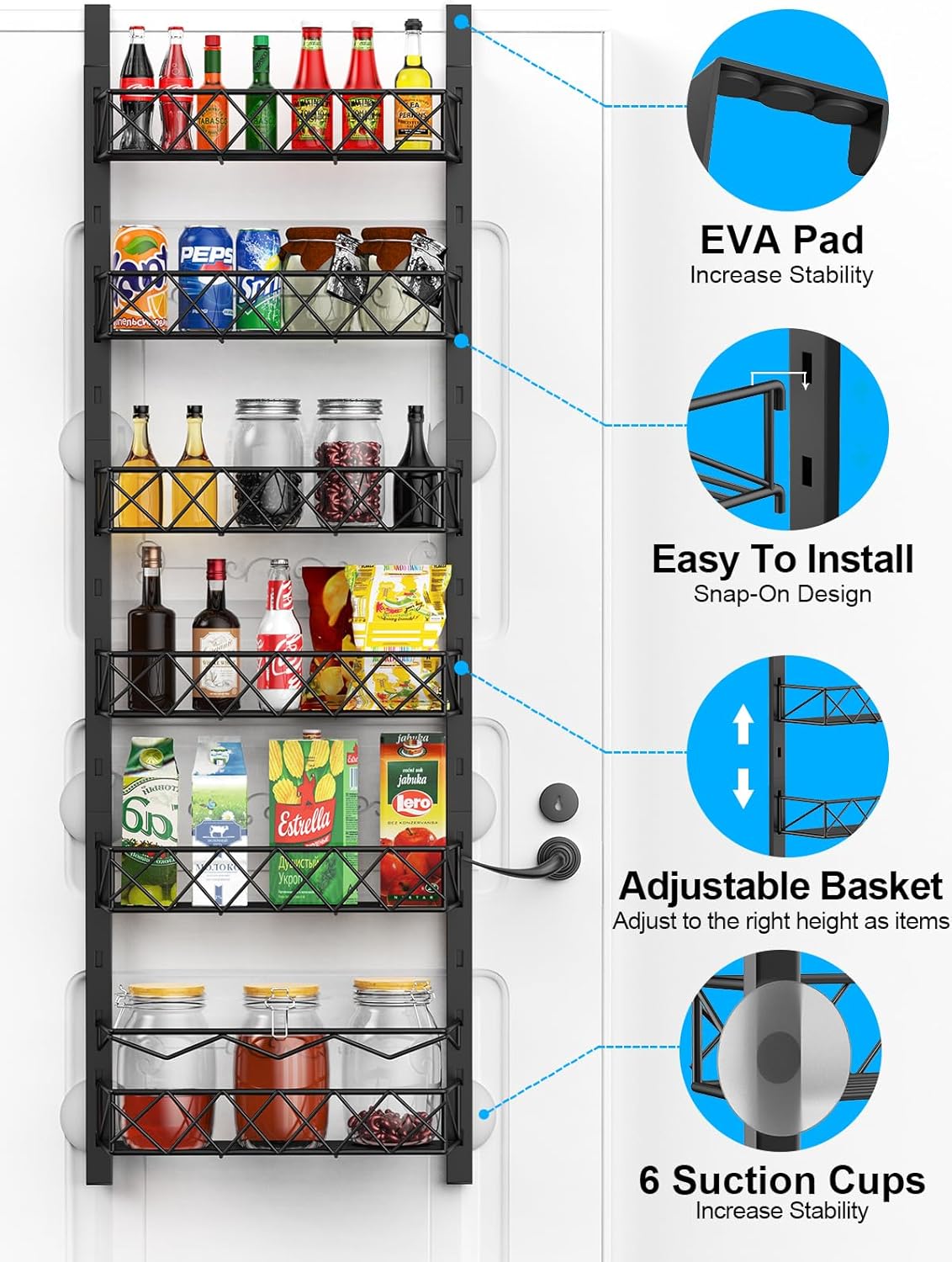 6 Tier Adjustable Baskets Over Door Pantry Organiser for Home Kitchen view 3