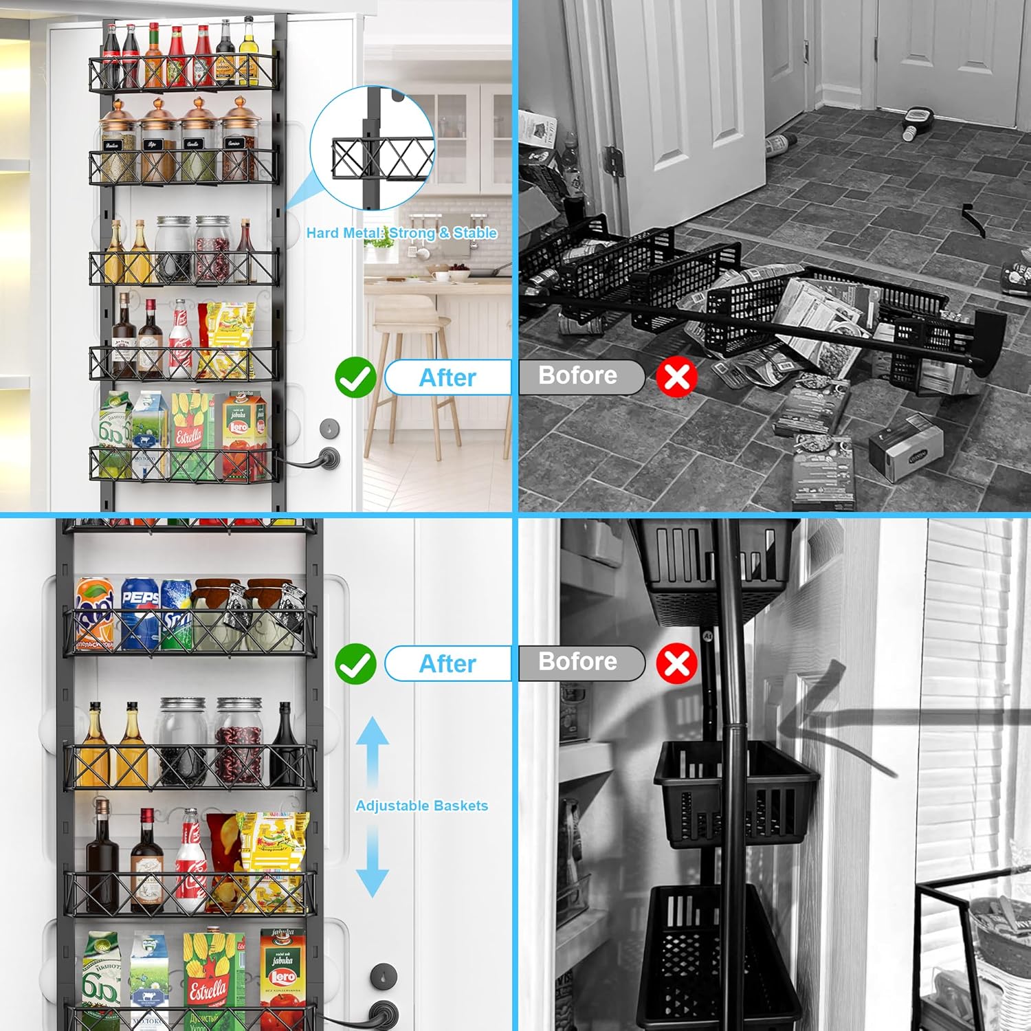 6 Tier Adjustable Baskets Over Door Pantry Organiser for Home Kitchen view 4