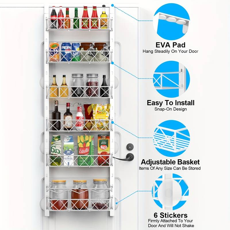 6 Tier Adjustable Baskets Over Door Pantry Organiser for Home Kitchen view 3