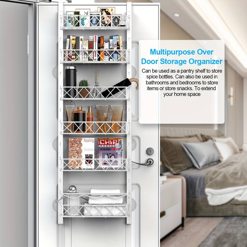 6 Tier Adjustable Baskets Over Door Pantry Organiser for Home Kitchen view 5