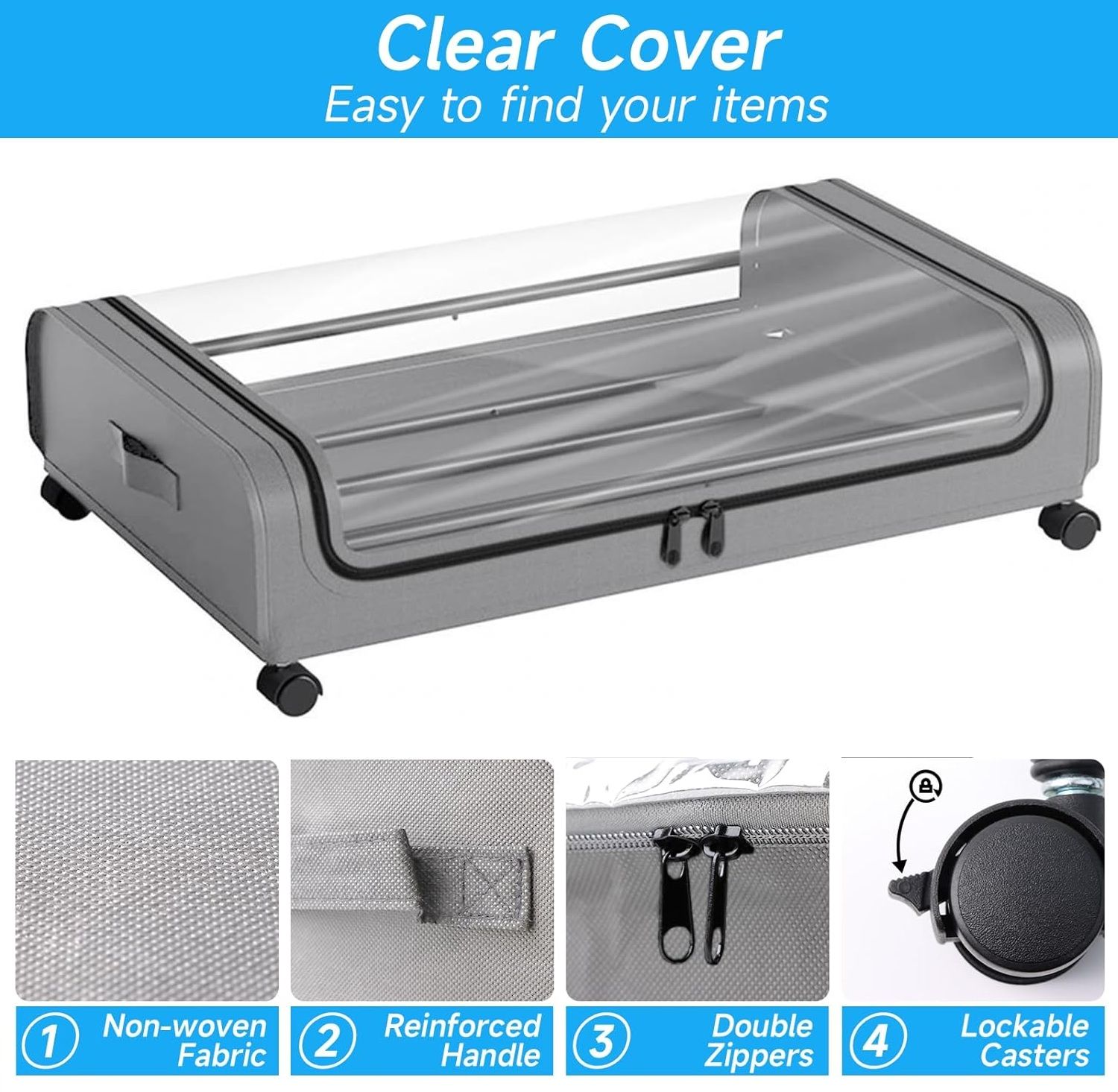 CARLA HOME XXL Under Bed Rolling Storage Containers with 50L Large Capacity view 2