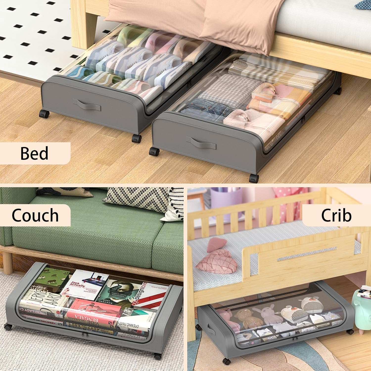 CARLA HOME XXL Under Bed Rolling Storage Containers with 50L Large Capacity view 4