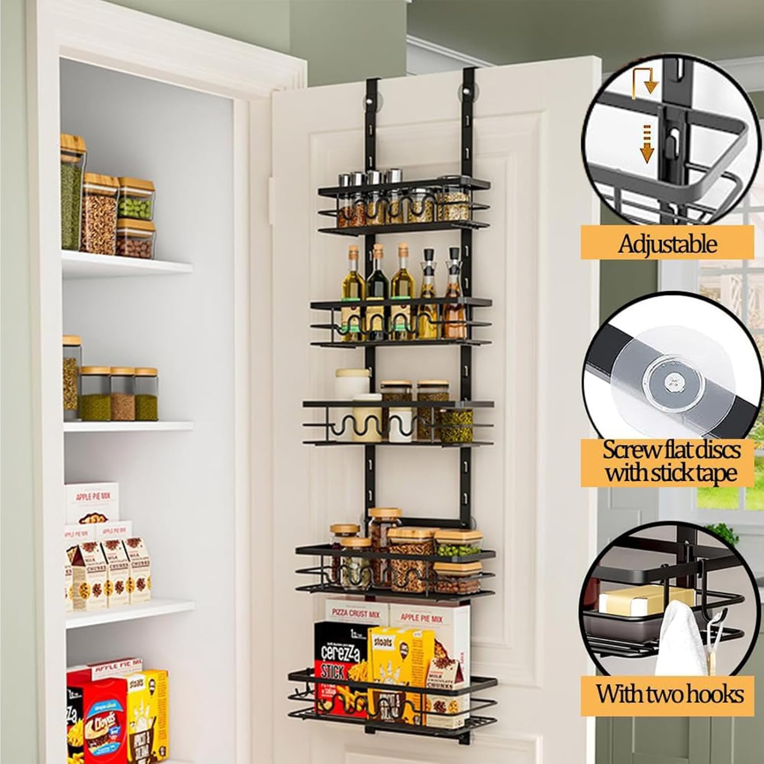 4 Tier Adjustable Baskets Over Door Pantry Organiser for Home Kitchen view 2