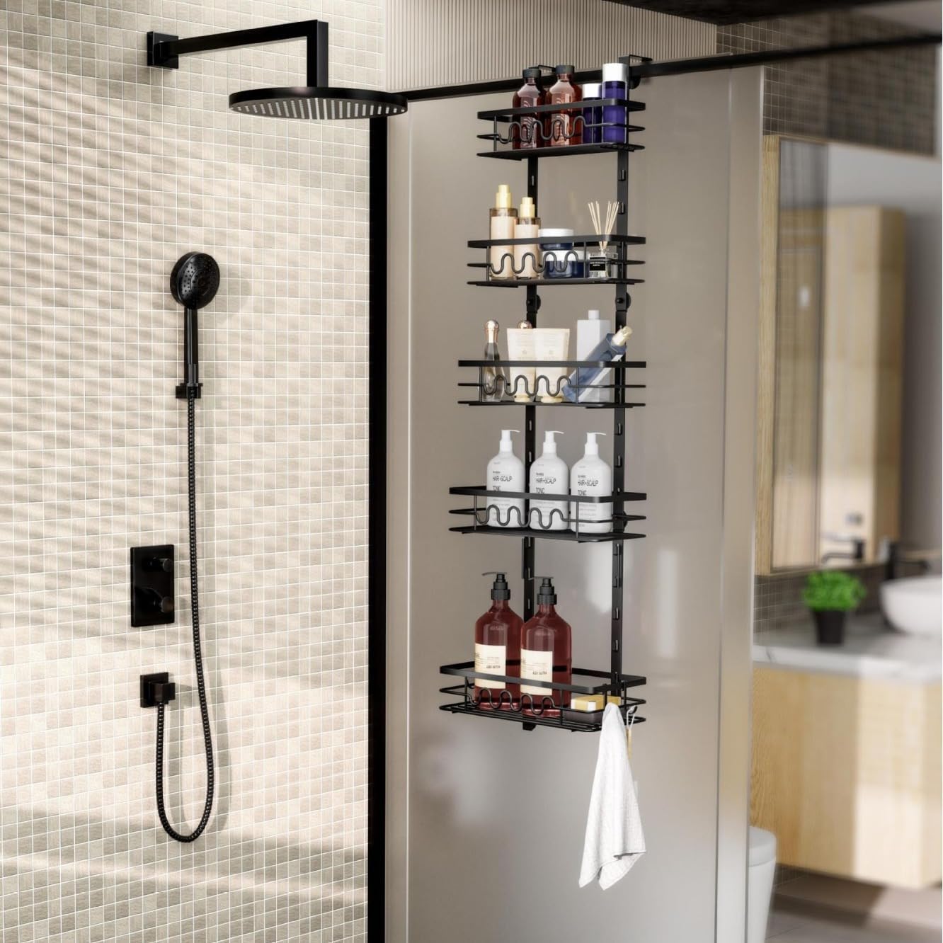 4 Tier Adjustable Baskets Over Door Pantry Organiser for Home Kitchen view 5