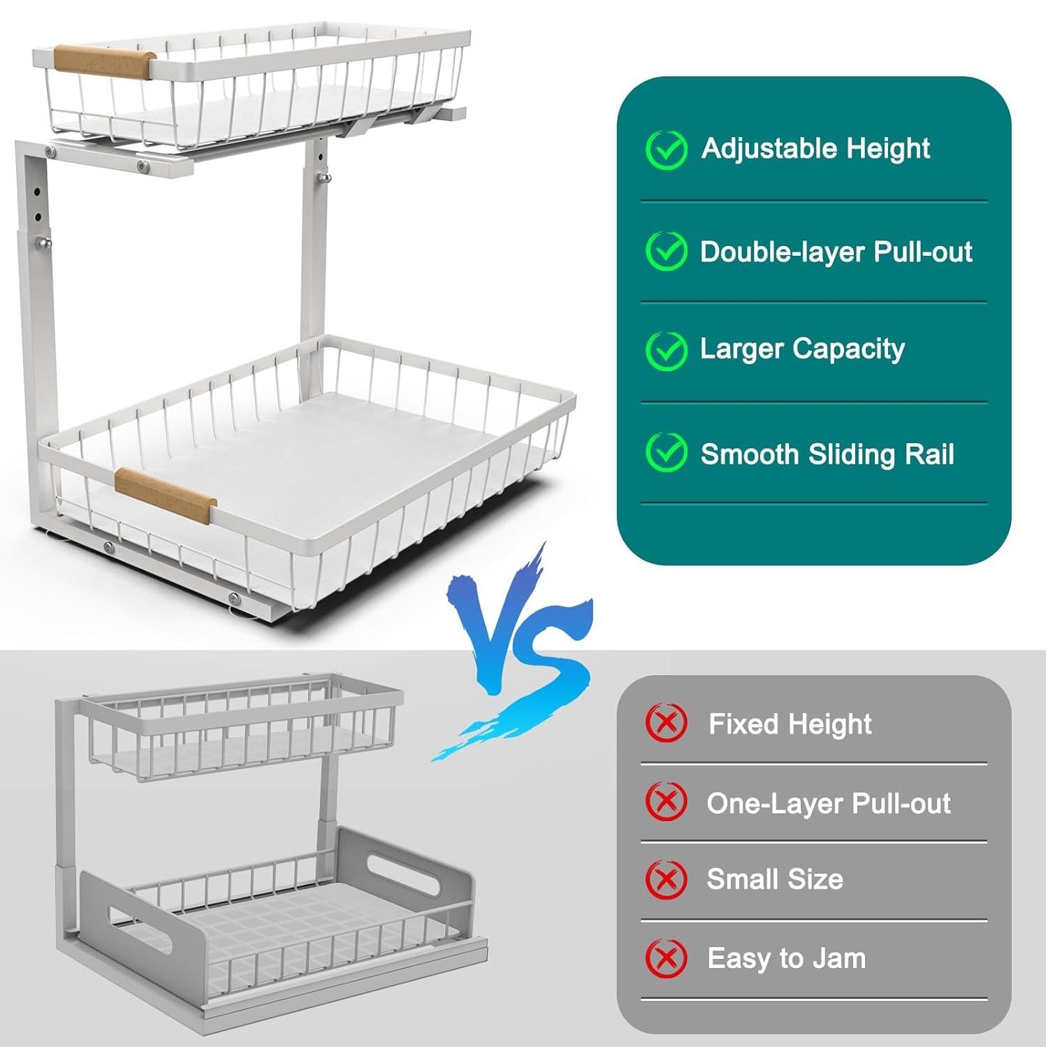 Set 2 pcs - 2-Tier Kitchen Under Sink Organiser Storage with Height Adjustable view 6