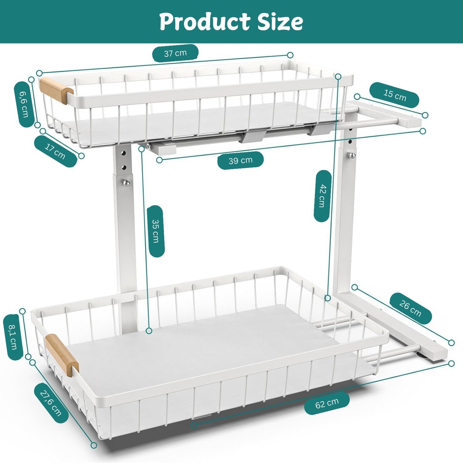 Set 2 pcs - 2-Tier Kitchen Under Sink Organiser Storage with Height Adjustable view 8