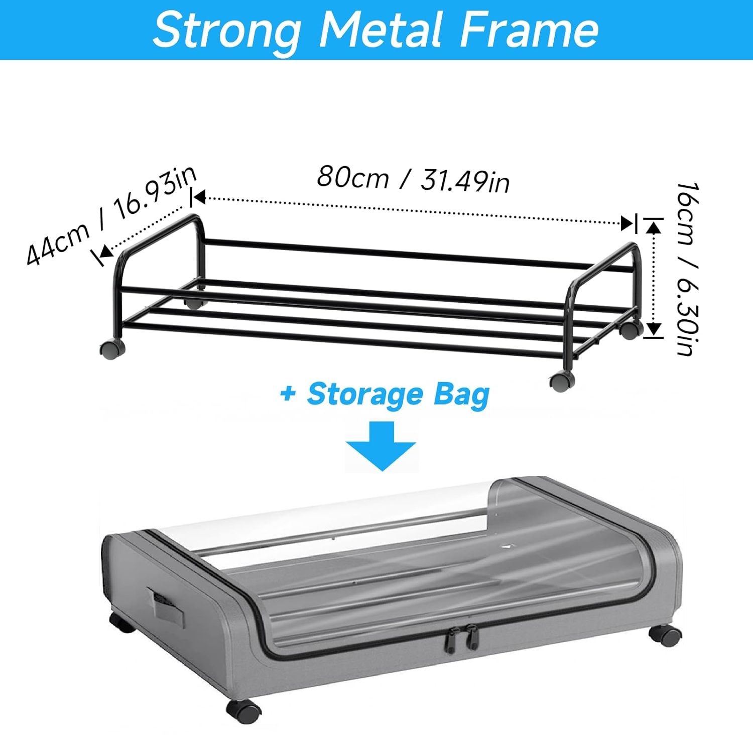 Set 2 Pcs XXL Under Bed Rolling Storage Containers with 50L Large Capacity and view 3