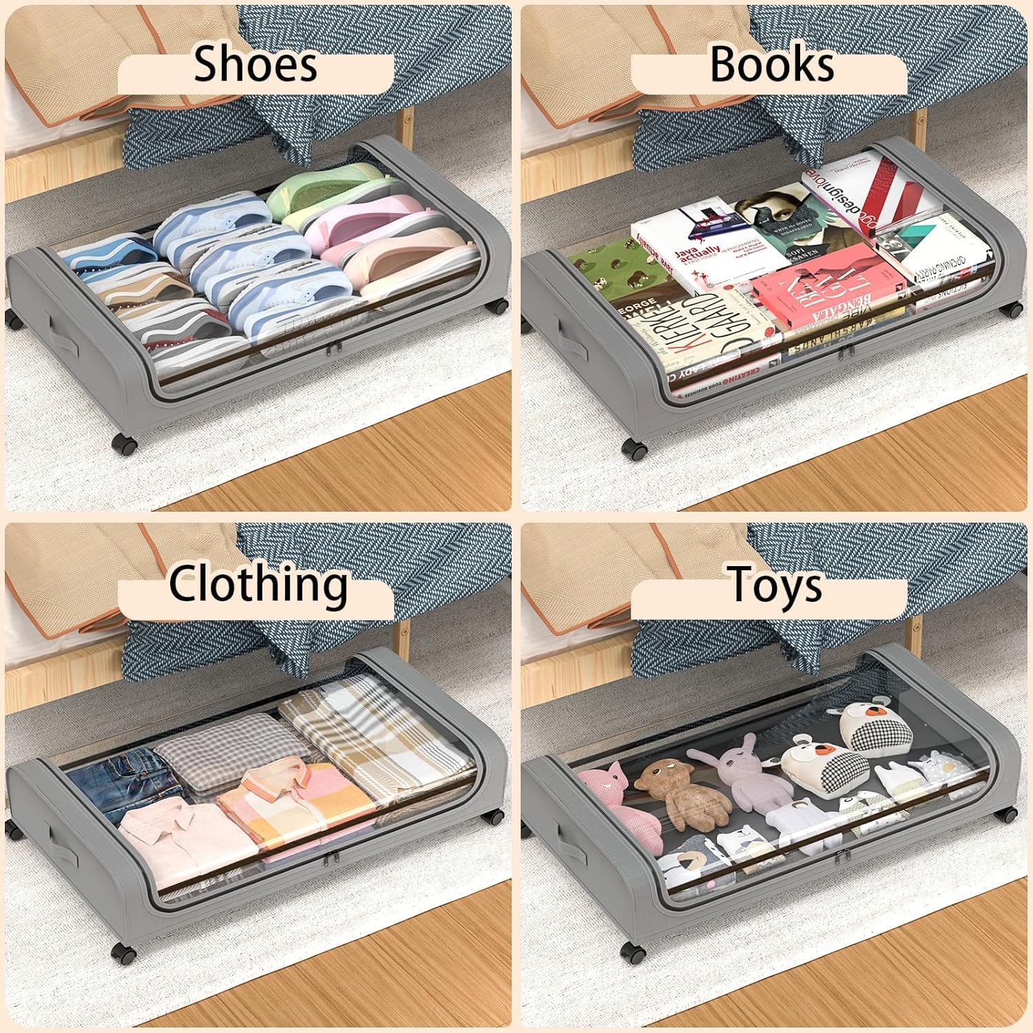 Set 2 Pcs XXL Under Bed Rolling Storage Containers with 50L Large Capacity and view 8