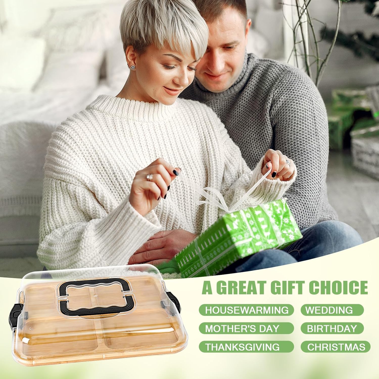 CARLA HOME Bamboo Charcuterie Board with Lid & Handle ideal Gift for Kitchen view 7