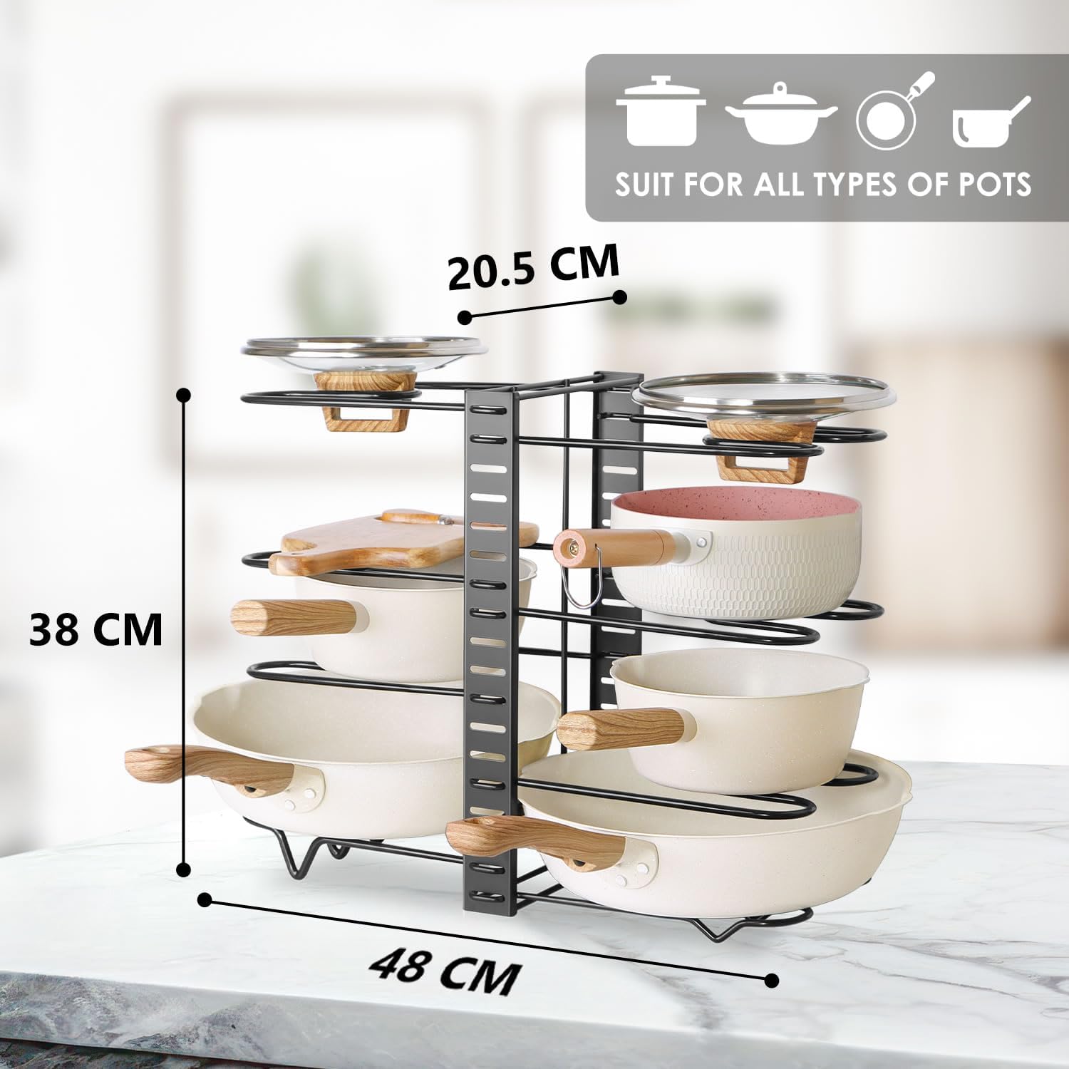 CARLA HOME Adjustable 8-Tier Pan Rack Pot Organizer for Kitchen Cabinet view 3