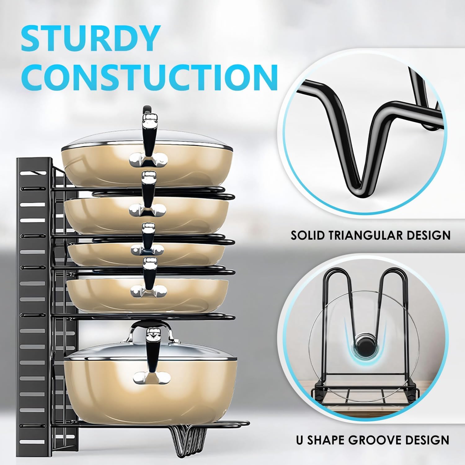 CARLA HOME Adjustable 8-Tier Pan Rack Pot Organizer for Kitchen Cabinet view 4