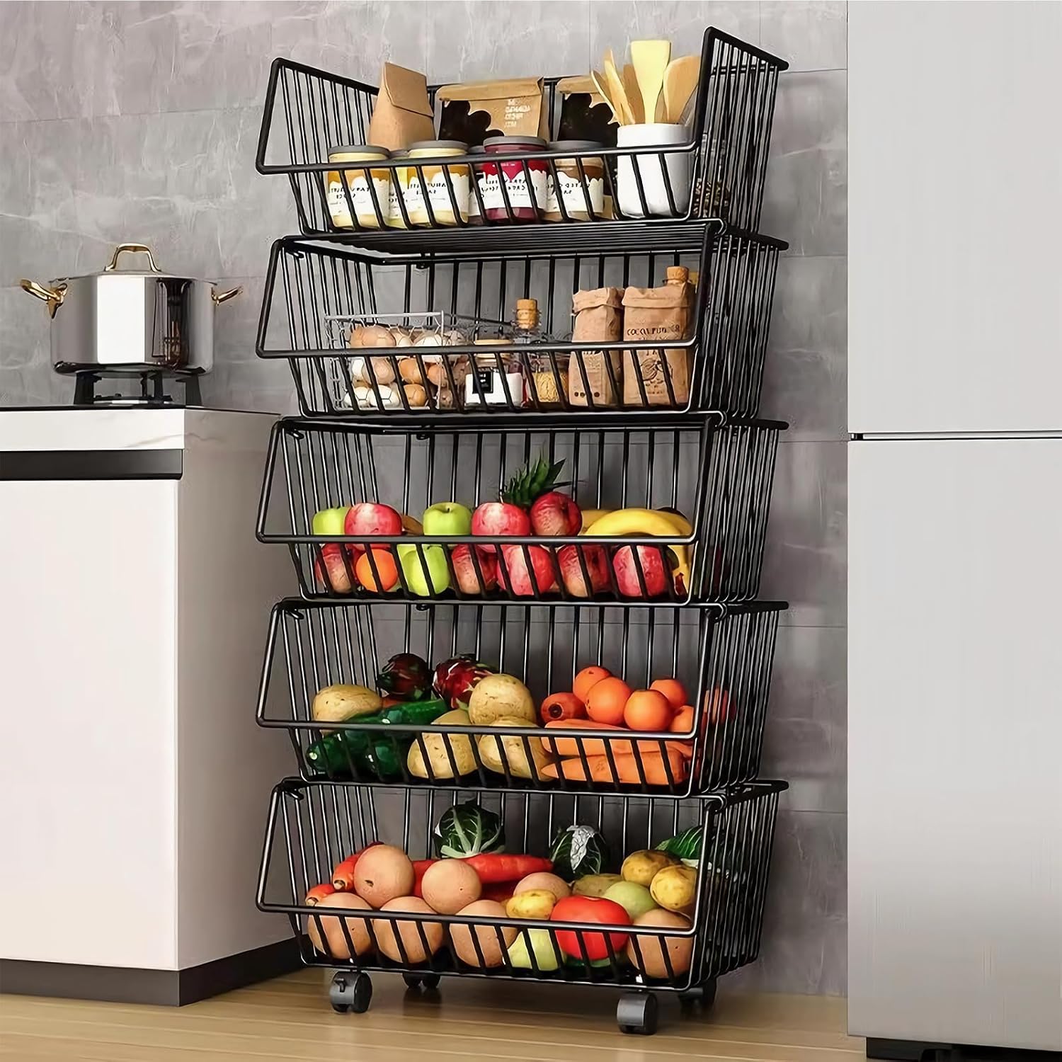 CARLA HOME Metal 5-Tier Rolling Vegetable and Fruit Basket Cart Stand for Kitchen — image 1