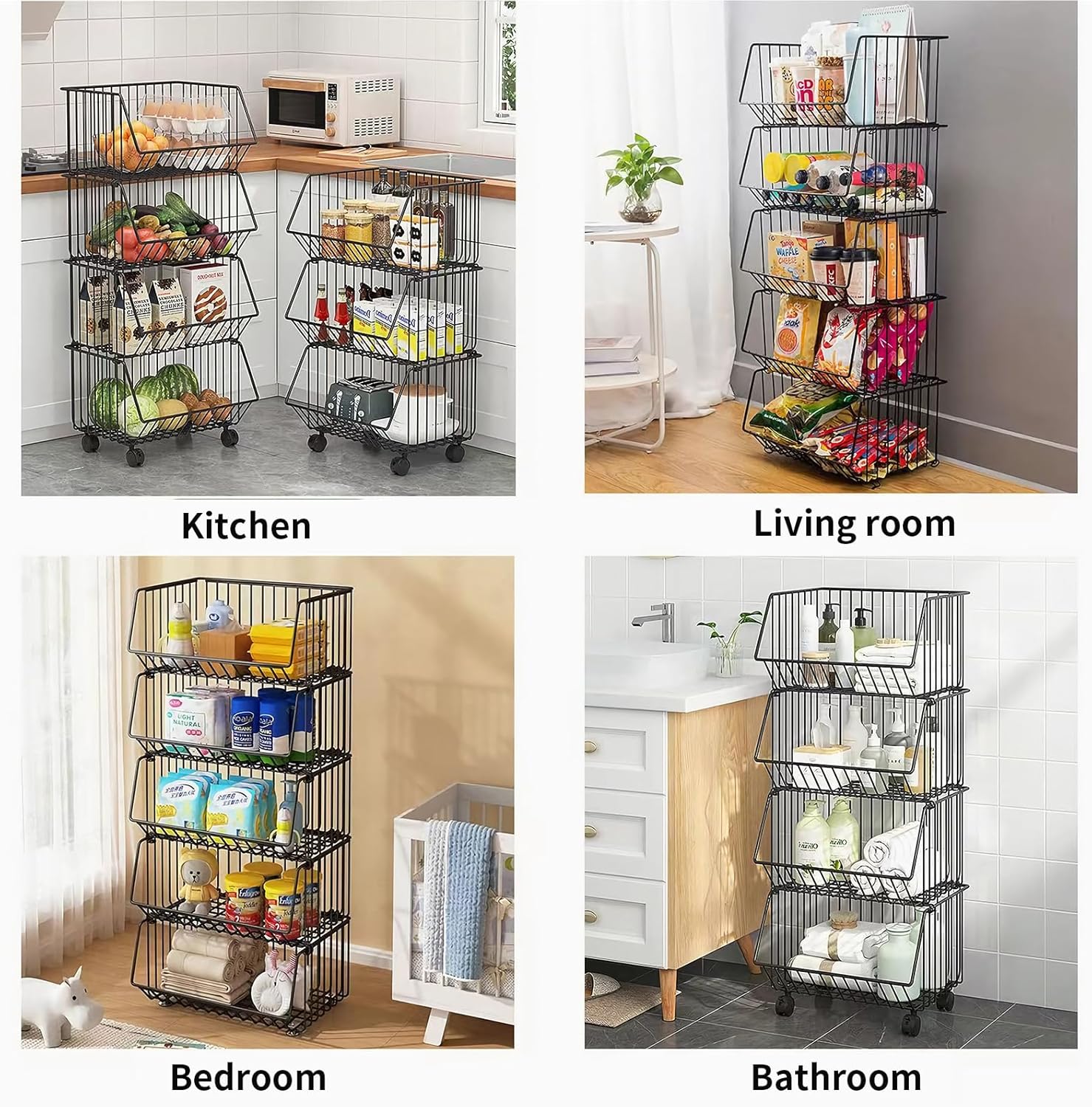 CARLA HOME Metal 5-Tier Rolling Vegetable and Fruit Basket Cart Stand for Kitchen view 3