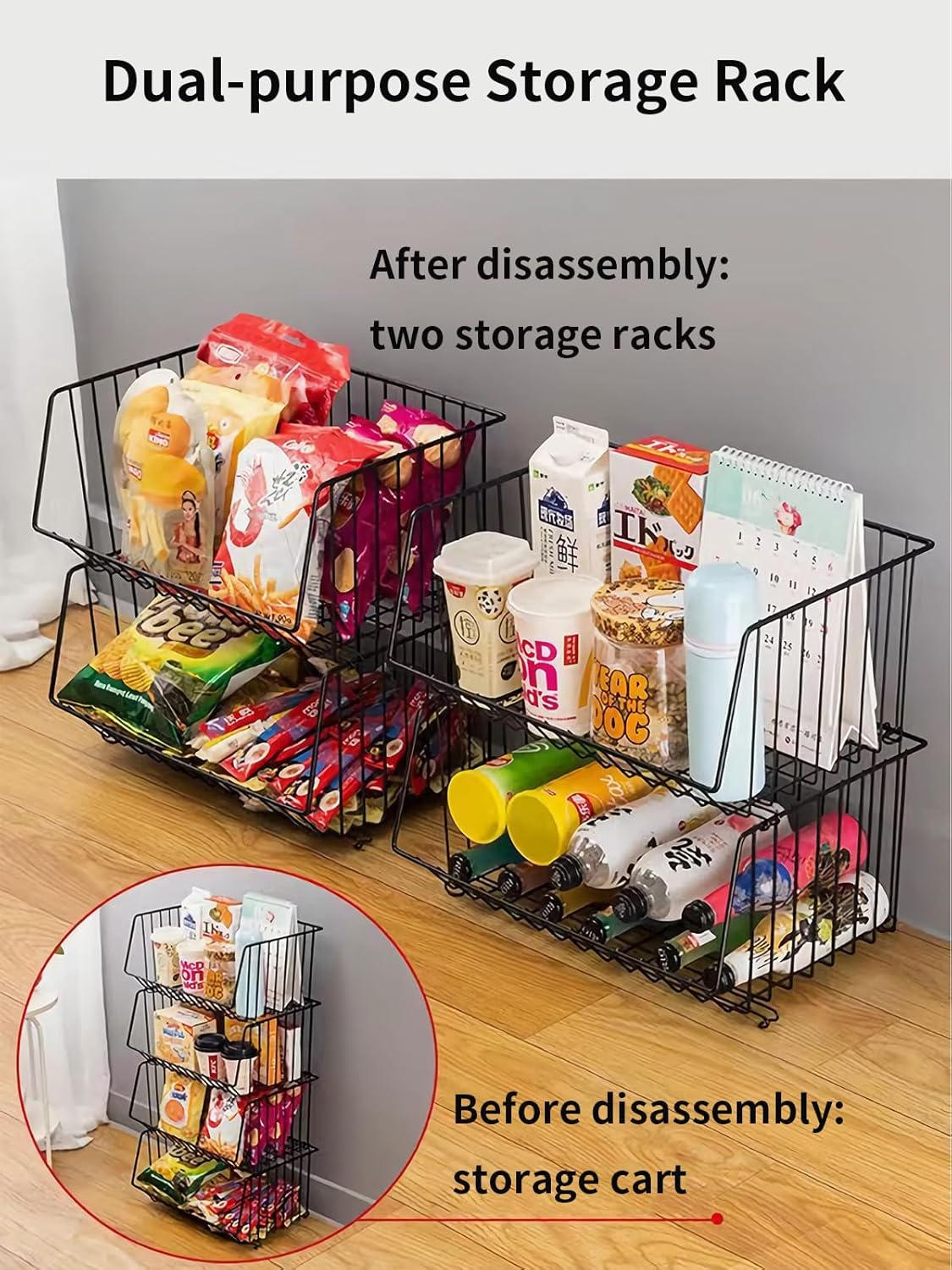 CARLA HOME Metal 5-Tier Rolling Vegetable and Fruit Basket Cart Stand for Kitchen view 4