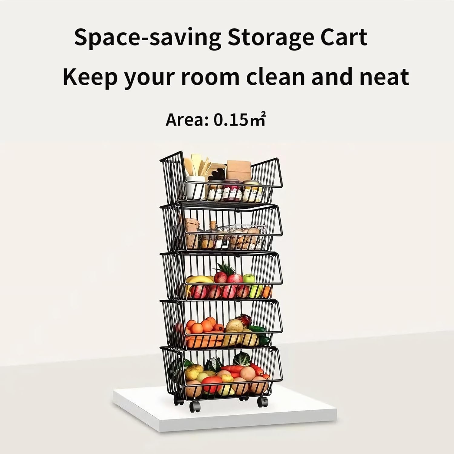 CARLA HOME Metal 5-Tier Rolling Vegetable and Fruit Basket Cart Stand for Kitchen view 7
