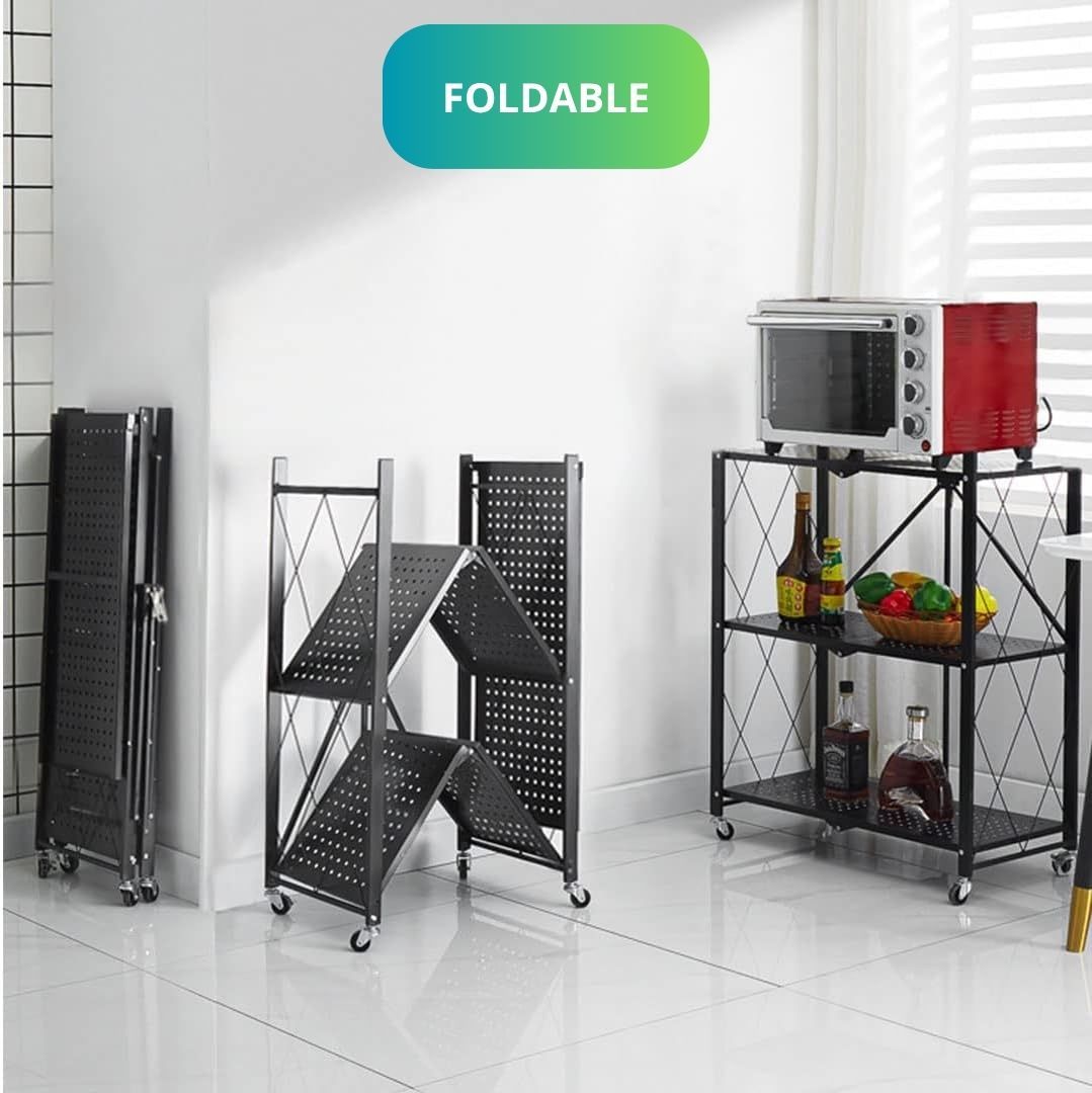 CARLA HOME 3-Tier Foldable Storage Shelf with Wheels for Kitchen view 4