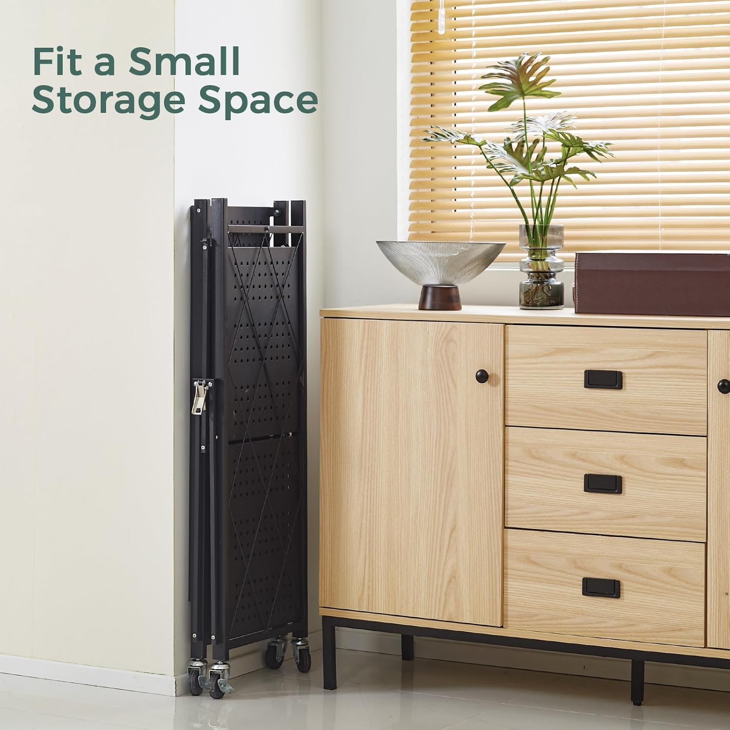 CARLA HOME 3-Tier Foldable Storage Shelf with Wheels for Kitchen view 5