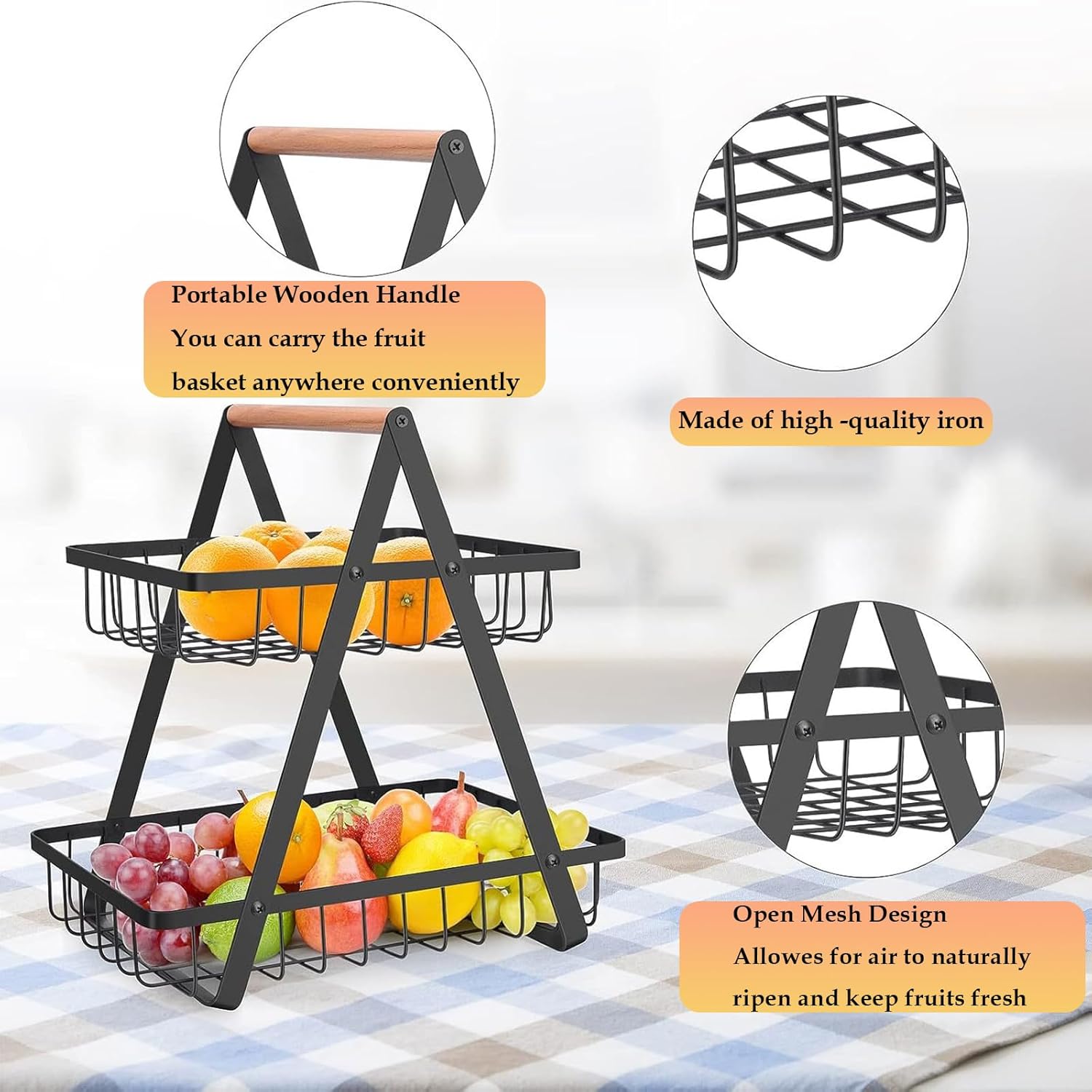 CARLA HOME 2-Tier Fruit Basket Stand for Kitchen Countertop for Fruits view 5