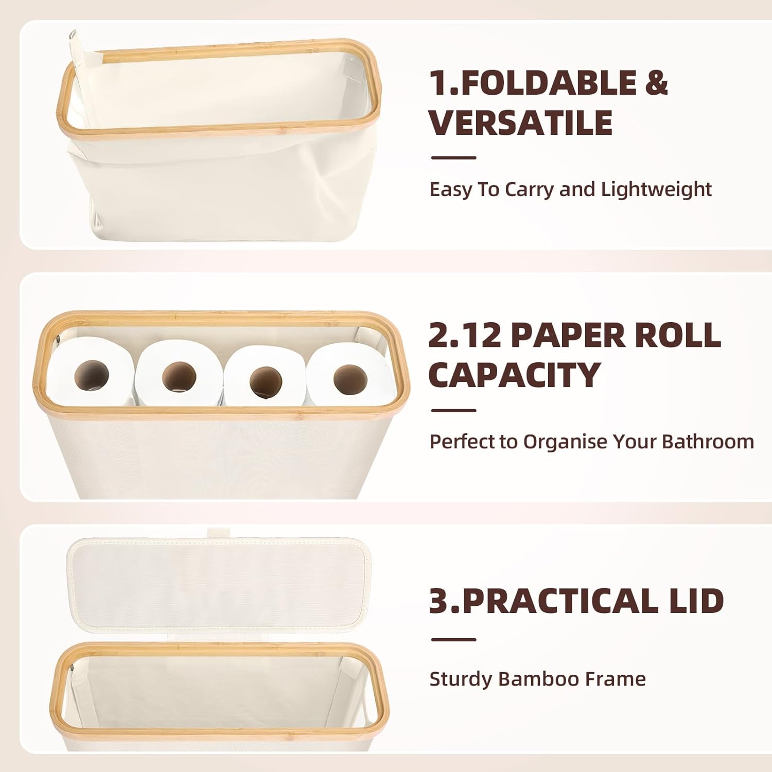 CARLA HOME Toilet Paper Storage Basket Holds Up to 12 Rolls with Bamboo Lid view 5