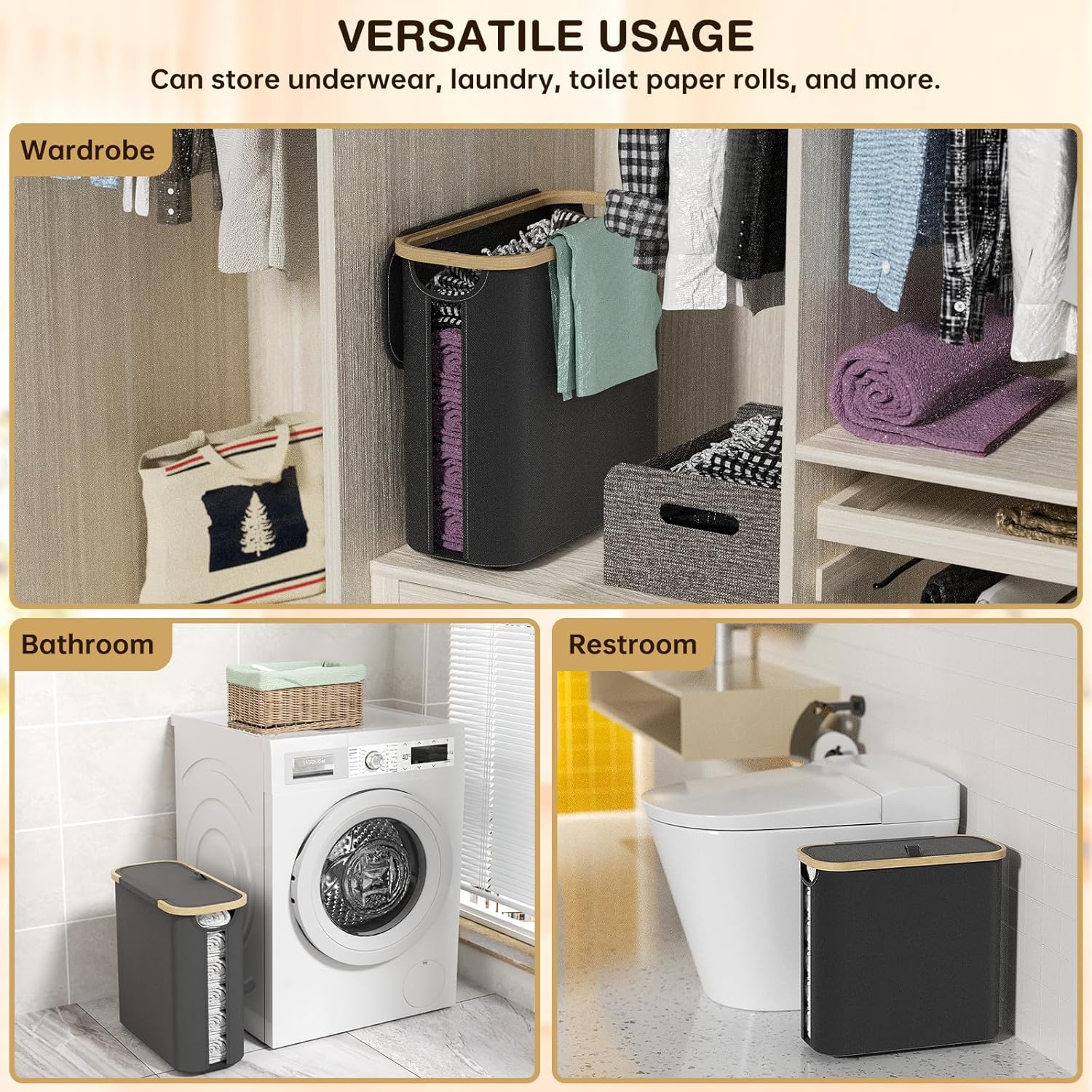 CARLA HOME Toilet Paper Storage Basket Holds Up to 12 Rolls with Bamboo Lid view 6