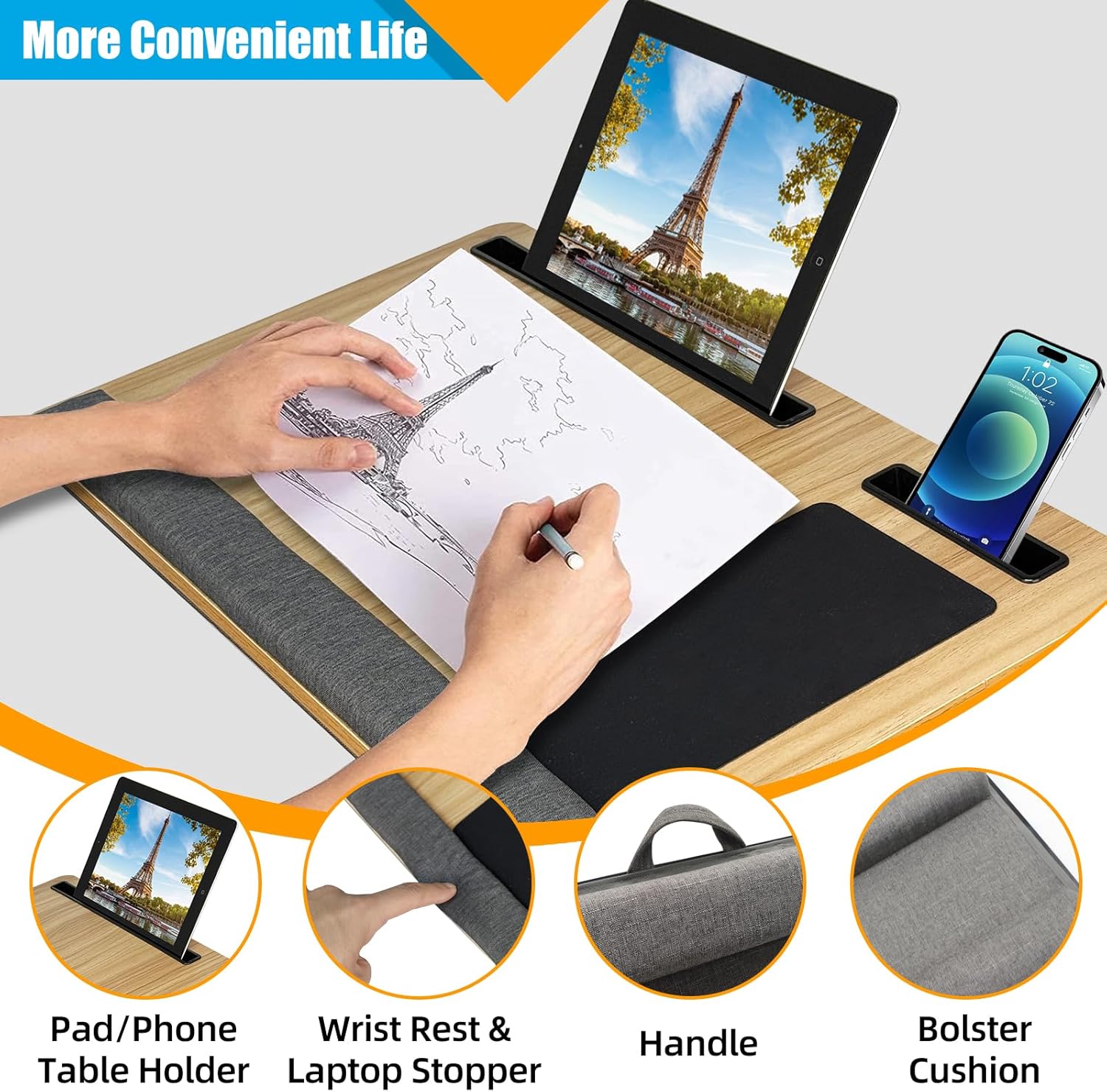 CARLA HOME Oversized Portable Lap Desk with Cushion view 5