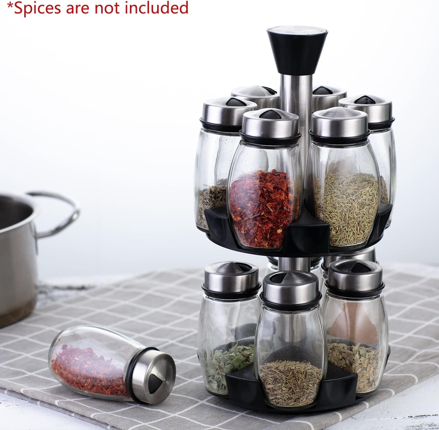CARLA HOME Rotating Spice Rack Organizer with 12 Glass Jars for Kitchen view 7