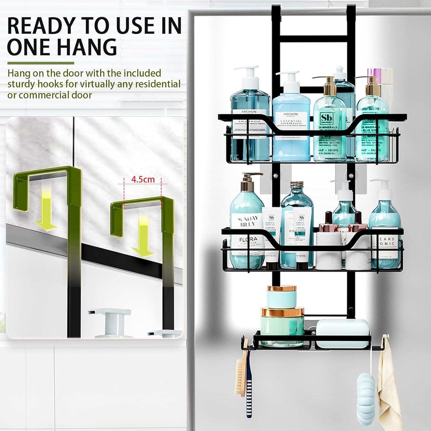 CARLA HOME Over the Door 3-tier Shower Caddy Organizer Shelf with Hooks for view 4