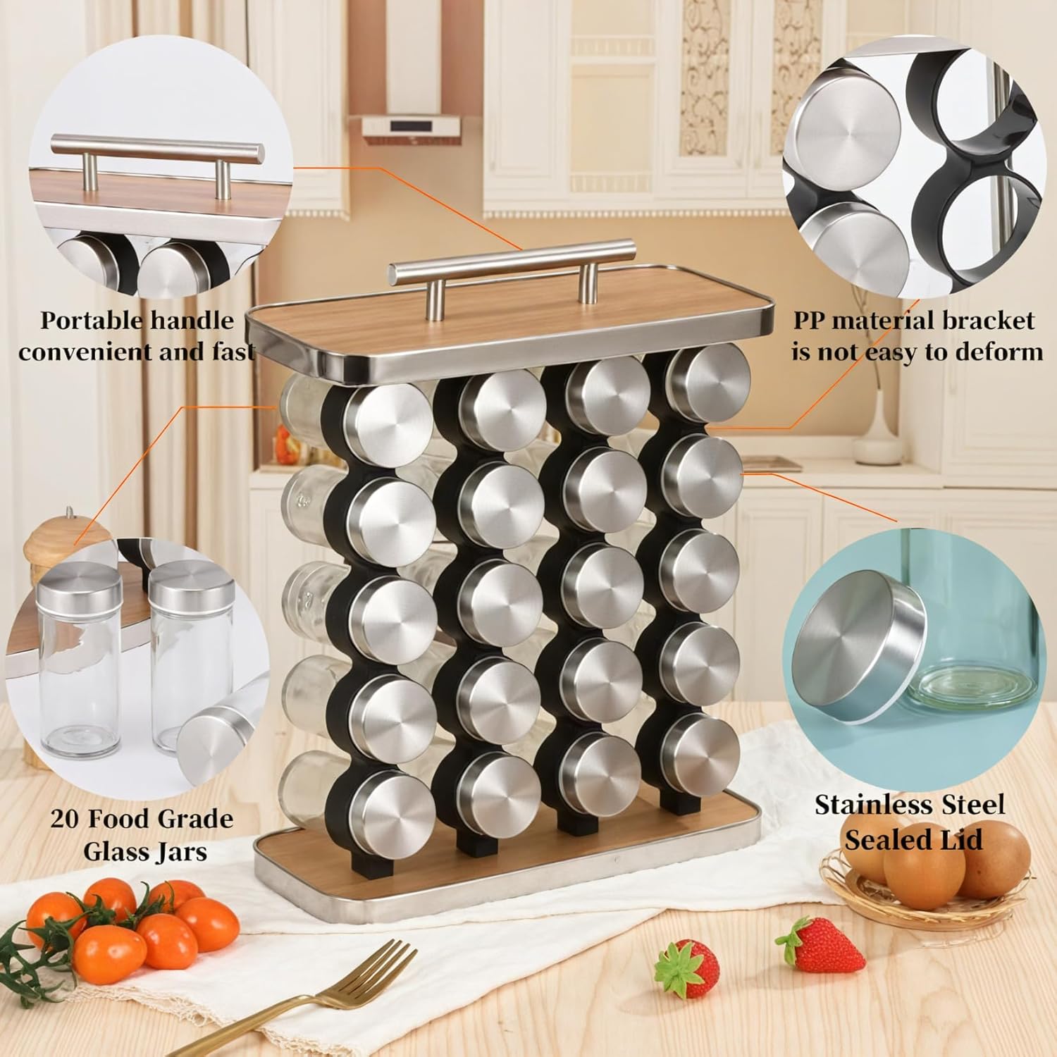 CARLA HOME 20-Jar Spice Rack Organizer Storage for Kitchen Countertop or Cabinet view 3