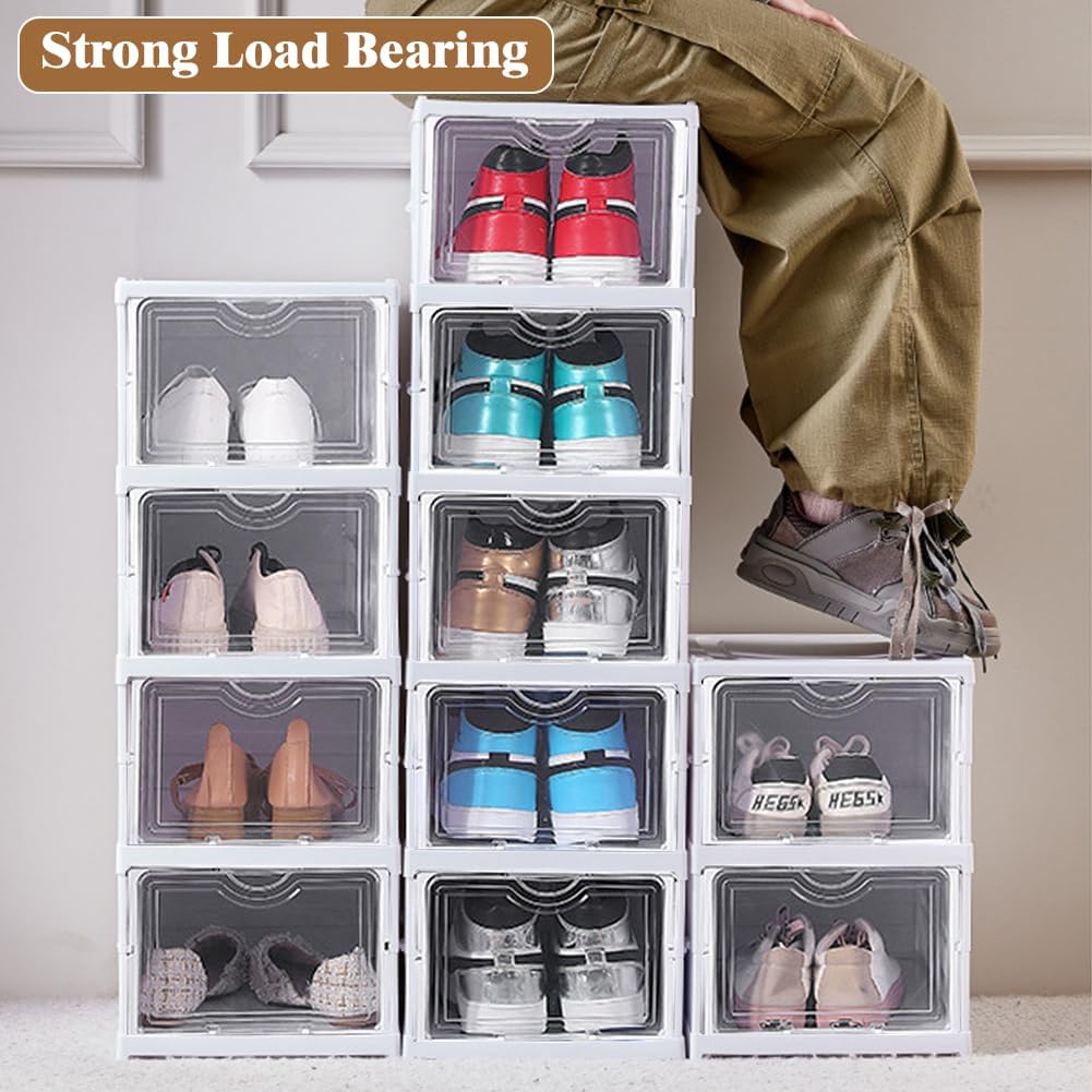 CARLA HOME 3-Tier Stackable Shoe Storage Box Organizer with Clear Door for Closet view 3
