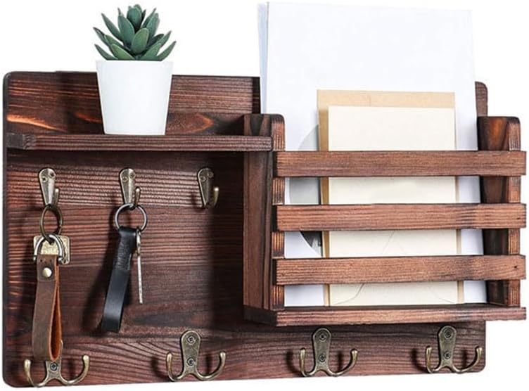 CARLA HOME Rustic Wood Wall Mounted Key and Mail Holder Organizer with Shelf view 5